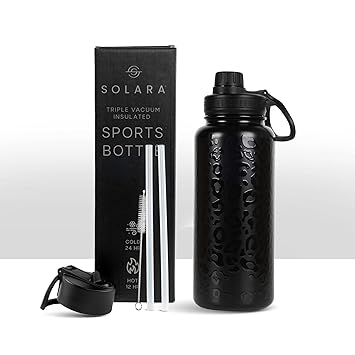 SOLARA Insulated Water Bottle 1 Litre, Hot Water Bottle, 1000ml Thermosteel Water Bottles for Travel, Home, Office, School, Gym, Adults, Water Bottle Hot and Cold, Sipper Bottle, Black Leopard - image, photos