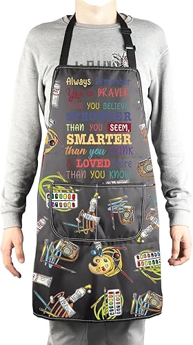 Miniatura 4 de MBMSO Delantal de artista de pintura con bolsillos, regalos para pintores, amantes del arte, regalo para profesores de arte, estudiantes, pintor,