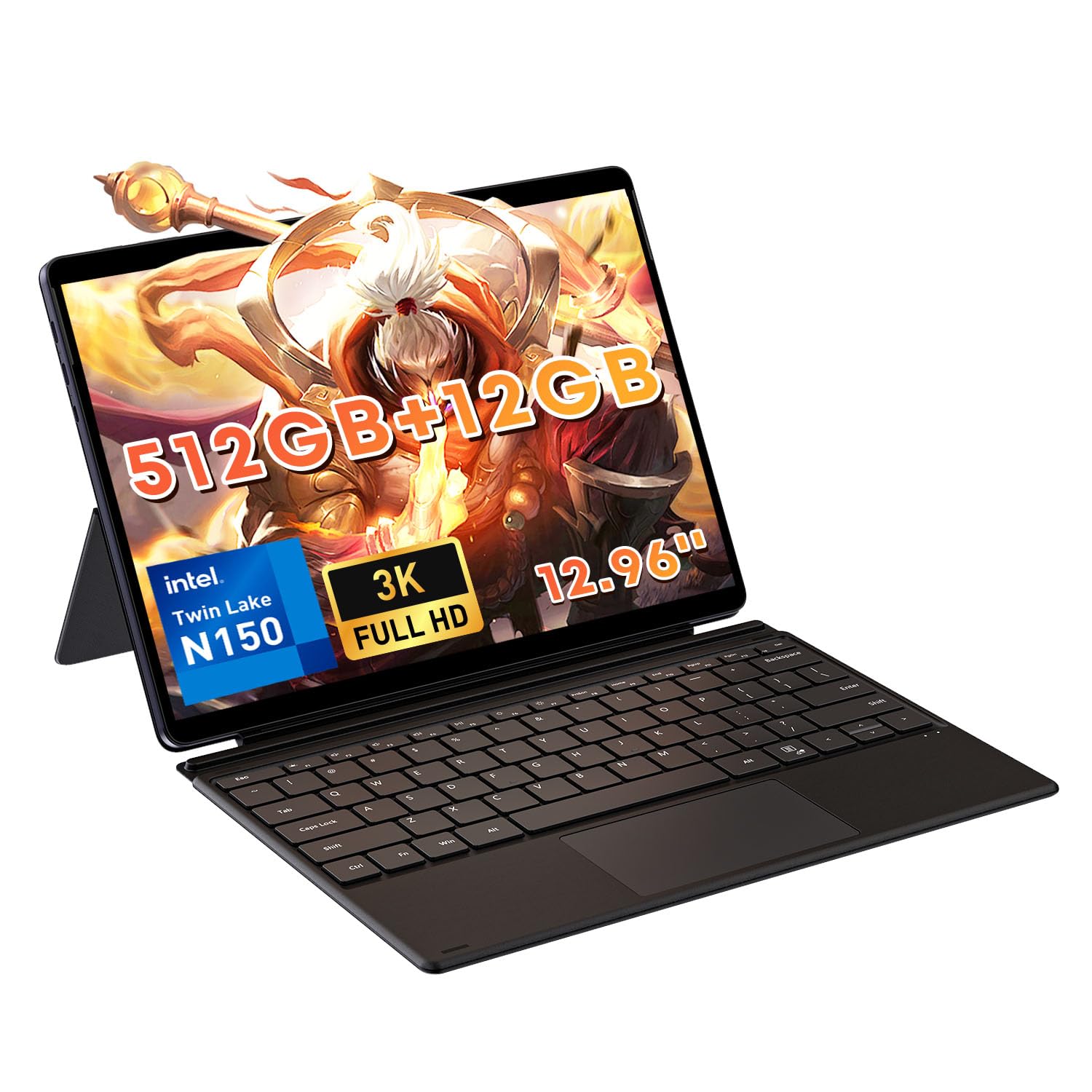 CHUWI Hi10 Max 2 in 1 Windows Tablet 12.96", Intel N150(3.6GHz), 512GB SSD 12GB LPDDR5, Windows 11 Tablet PC with Backlit Keyboard, 3K FHD IPS Touchscreen,WiFi 6, BT 5.2,Dual Camera,HDMI,USB3.2