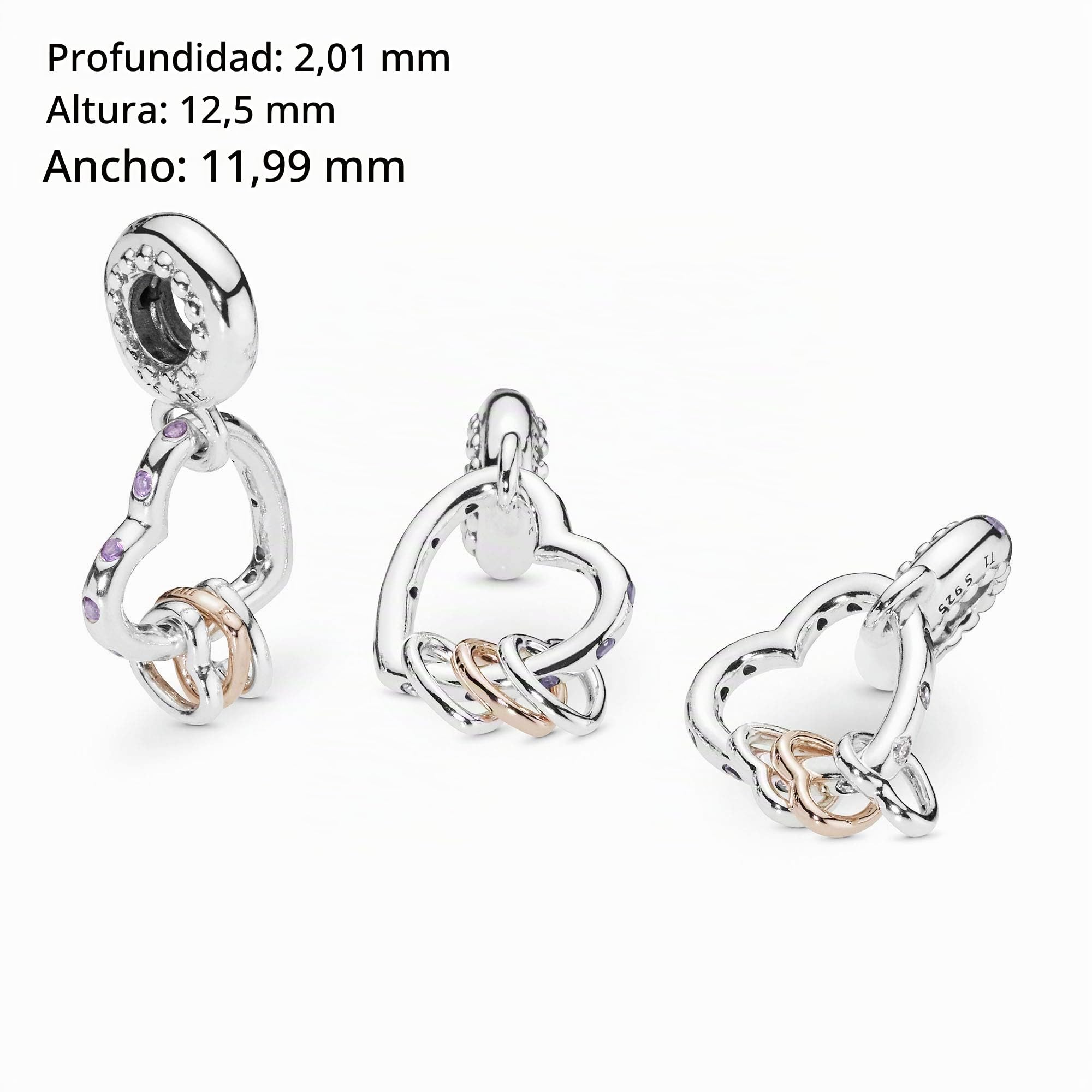 Abalorio Pandora con forma de corazón en plata de ley y chapado en oro rosa de 14 quilates y circonitas cúbicas, colección Moments