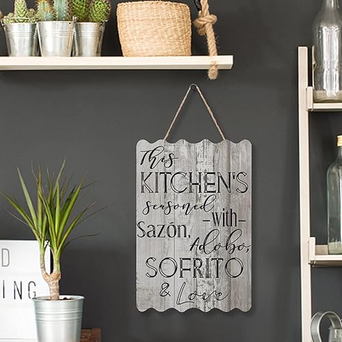 Miniatura 10 de Letrero de madera con texto en inglés This Kitchen is Seasoned with Sazon Adobo Sofrito & Love La Cocina The Kitchen Puerto Rican Kitchen Spanish