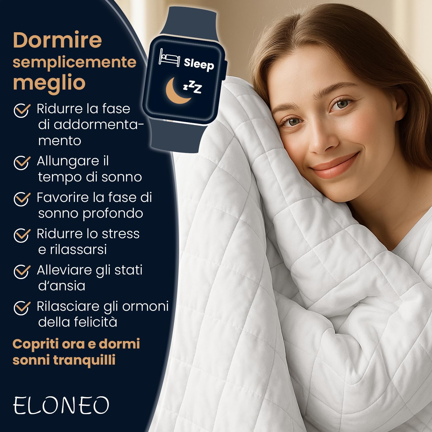 ELONEO Coperta Ponderata 135x200 cm 9 kg, certificata TÜV e Oeko-Tex, Weighted Blanket in 100% cotone, coperta rilassante e terapeutica antistress, coperta pesante per dormire