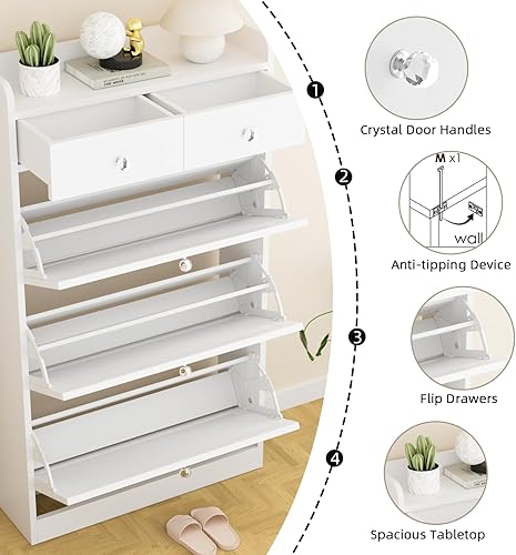 Miniatura 6 de VOWNER Zapatero con 3 cajones abatibles y 2 cajones, armario independiente de almacenamiento de zapatos con estantes ajustables, organizador de