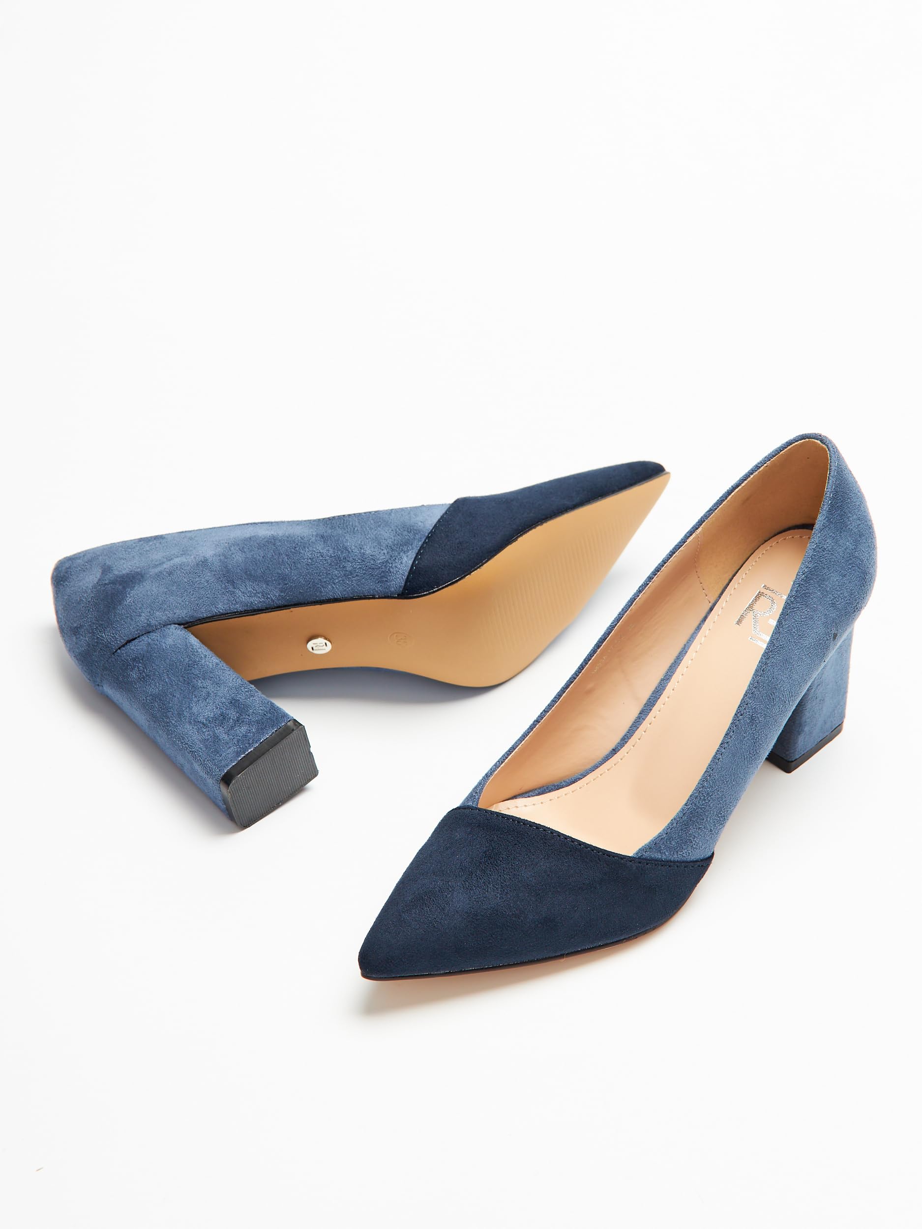 Scarpe con Tacco, Decollete con Tacco a Blocco, Blu/Navy, 8.5 cm, Сamoscio Sintetico, High Heels, 7041 (Navy MF, 35 EU)