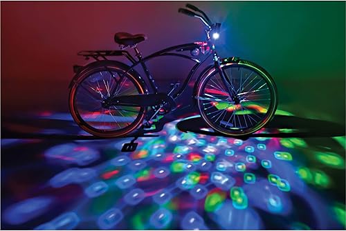 Brightz CruzinBrightz - Luz LED de bicicleta para fiesta de discoteca, tricolor, patrones de color parpadeantes, luz de bicicleta para montar por la