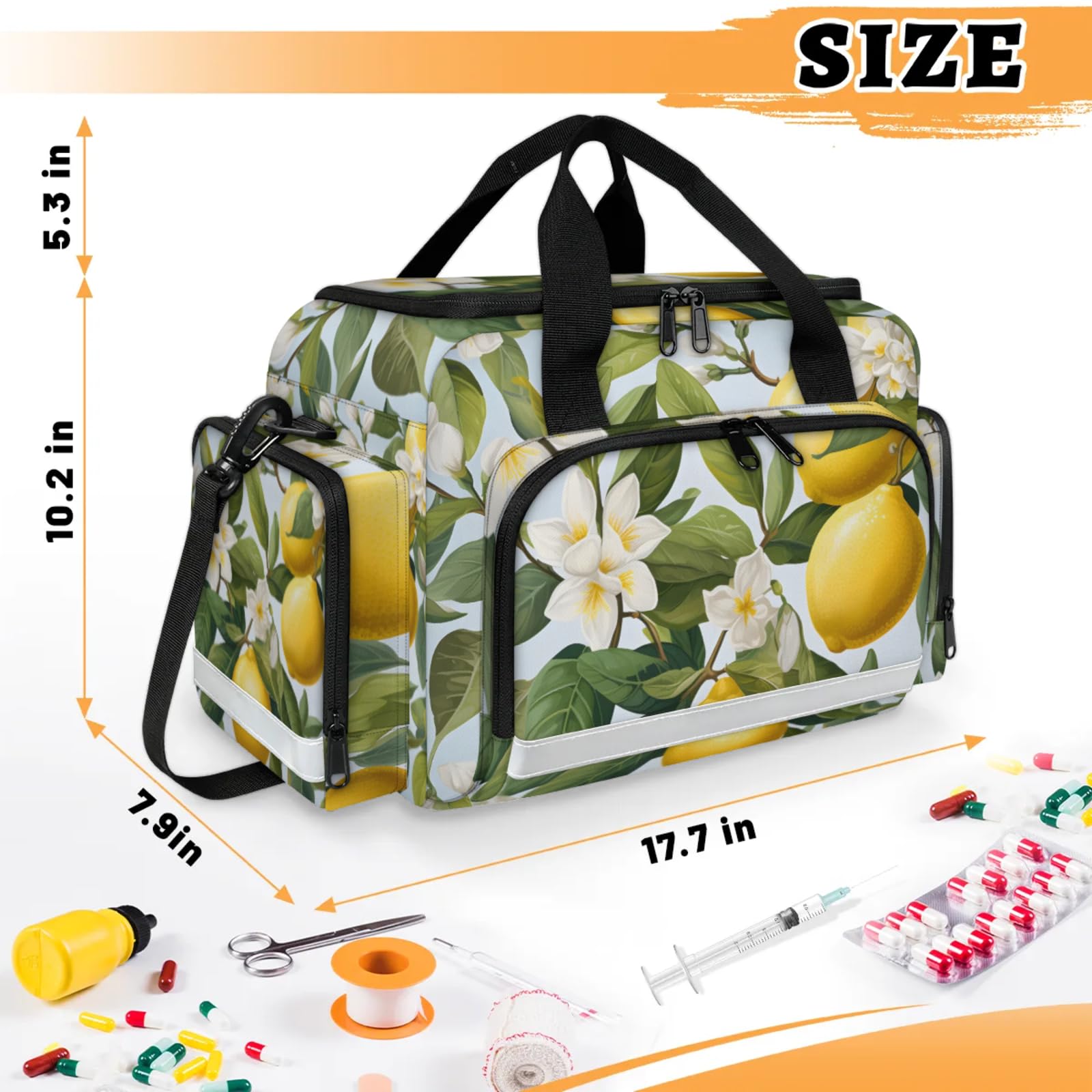 GzLeyigou First Aid Bags Empty, Creamy Lemon Emergency Bag First Aid Kit Multiple Compartment Kit Carrier On Call Trauma Bag For Paramedics Emergency Medical Supplies Kit