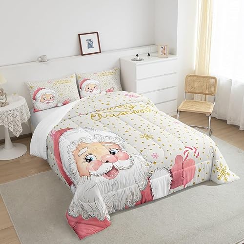 Miniatura 4 de Juego de edredón de Feliz Navidad, tamaño Queen, juego de ropa de cama de copos de nieve con purpurina dorada, juego de edredón de dibujos animados