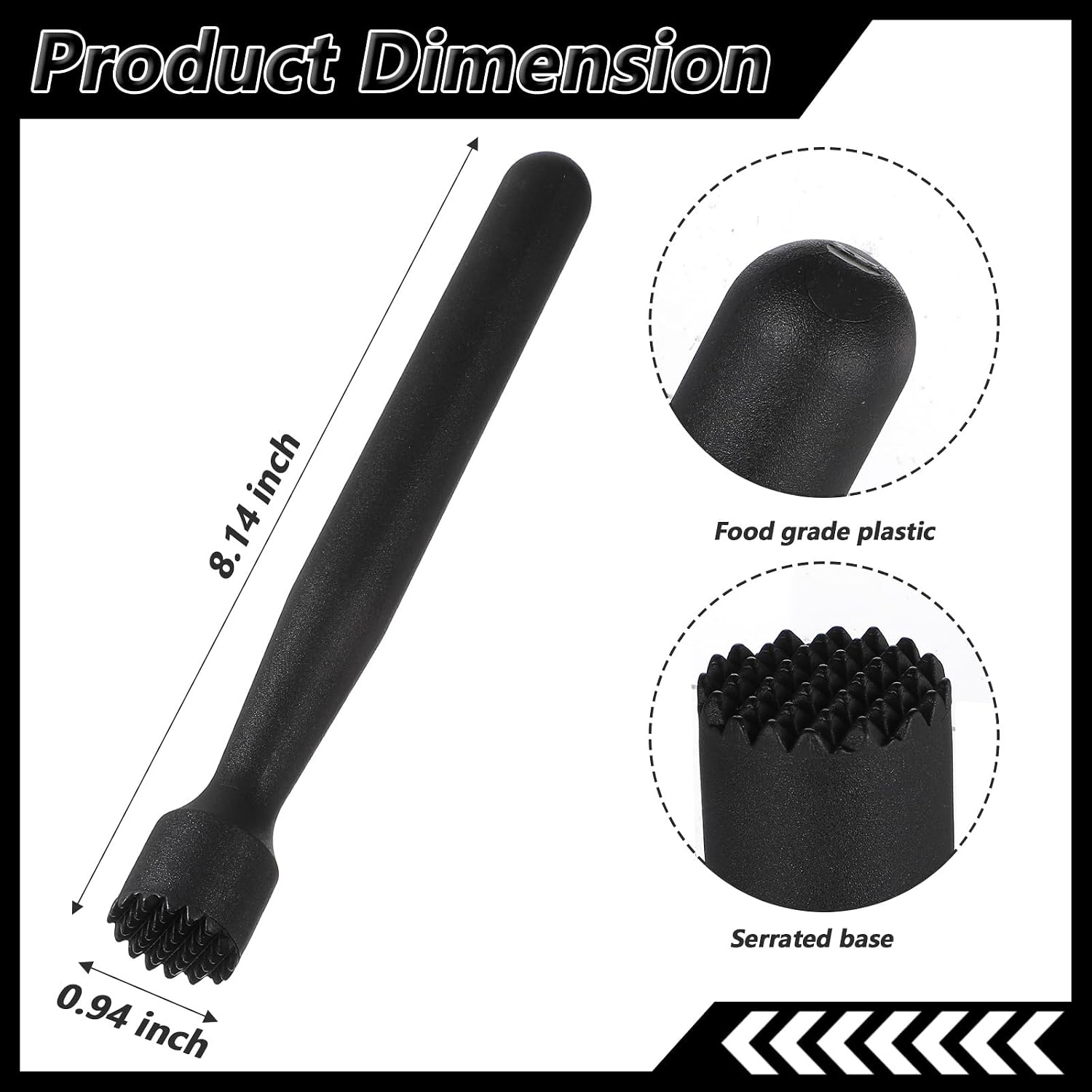 8 Pieces Plastic Muddler for Cocktails Durable Cocktail Muddler Set 8.14 Inch Bar Tools for lemonade, Mojito, Mint, and Fruits, Dishwasher Safe