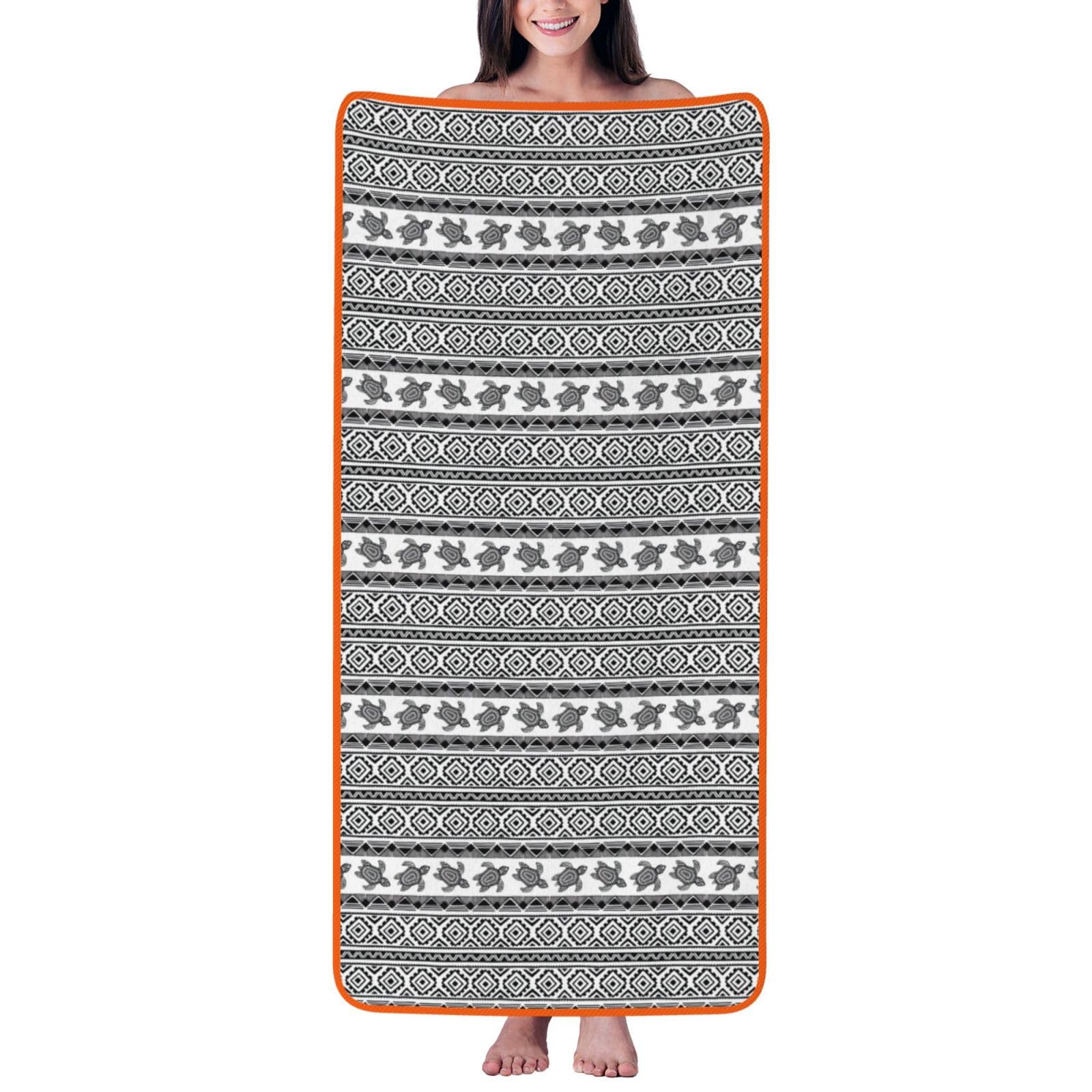 Ztpowqa Women's Orange Ethnic Turtle Striped Print Coral Velvet Bath Towel For Home Gym Lounging Bathroom Spa Hotel Beach Travel