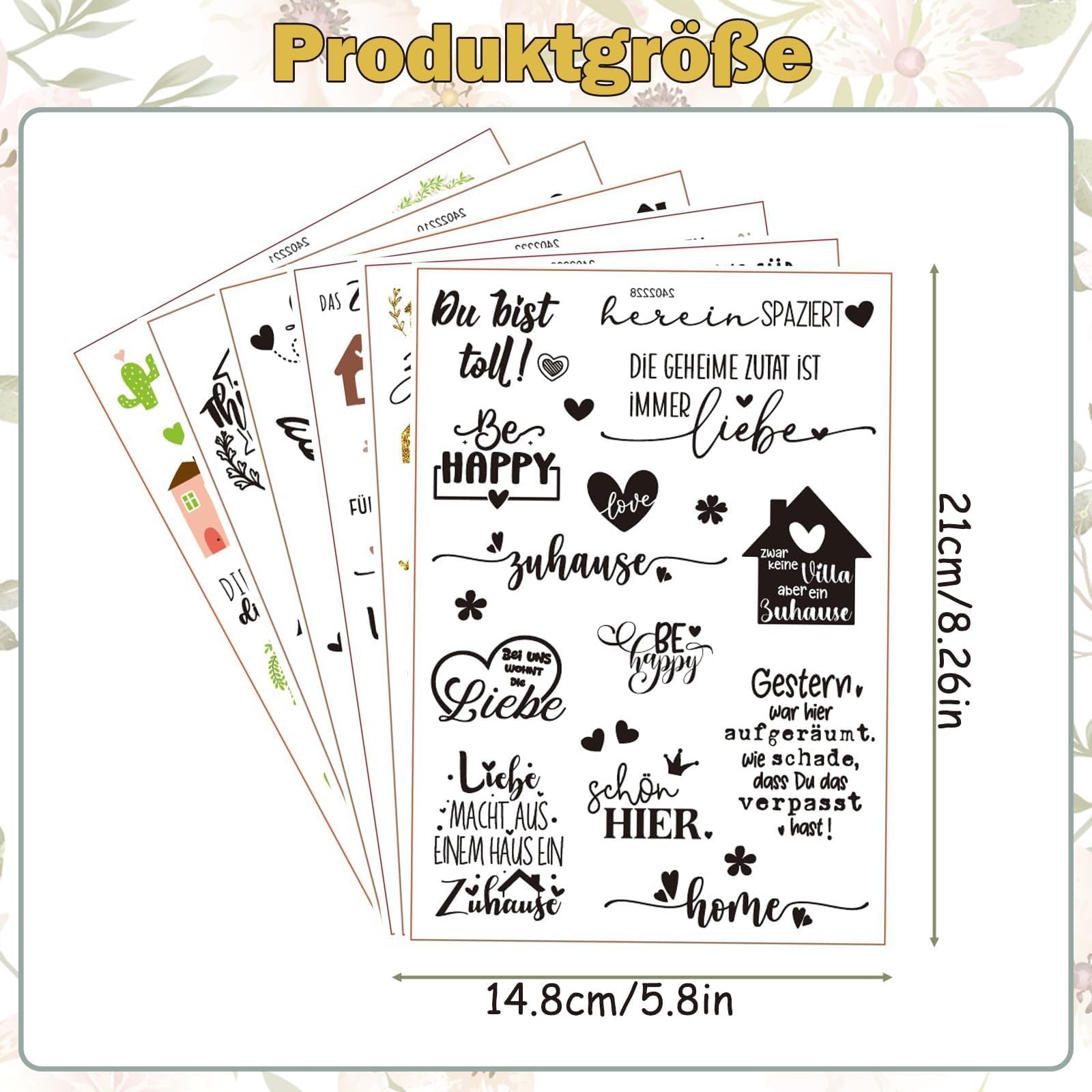 6 Rub On Sticker Heim Sprüche - Transferaufkleber Für DIY Deko & Geschenke