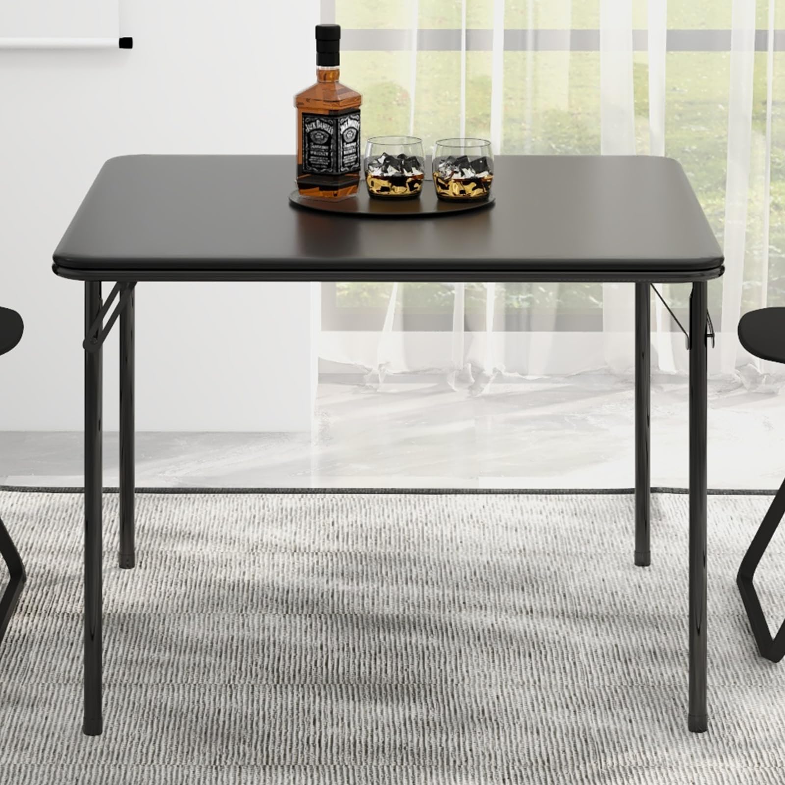 Garvee Mesa Plegable, Mesa Plegable Camping Fácil de Plegar y Ahorra Espacio, Uso versátil para Interior salón balcón y Exterior terraza Camping, 96×96×70 cm, Negro