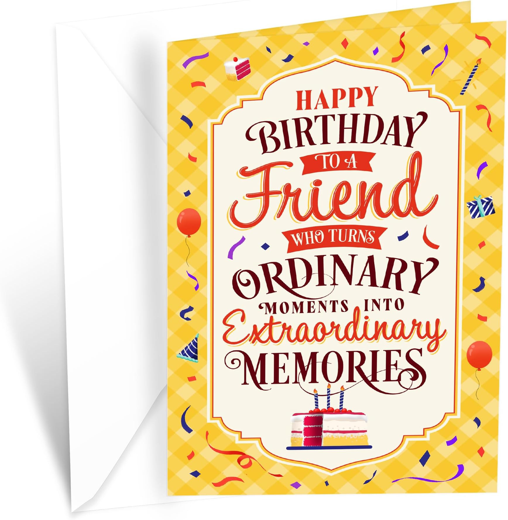 Prime Greetings Friend Birthday Card, Made in America, Eco-Friendly, Thick Card Stock with Premium Envelope 5in x 7.75in, Packaged in Protective Mailer