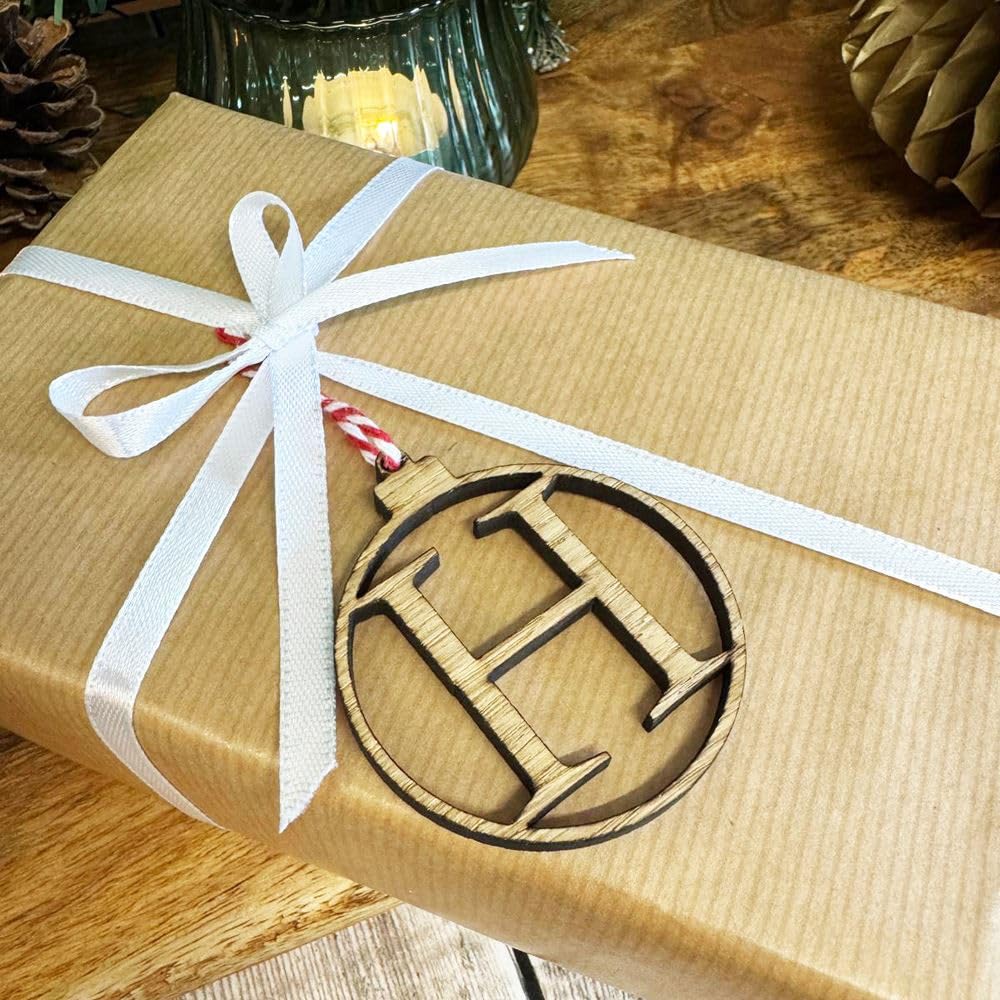 Luck And Luck Brown Personalised Initial Tag | Oak Wood Letter Tree Decoration | Letter Bauble Gift