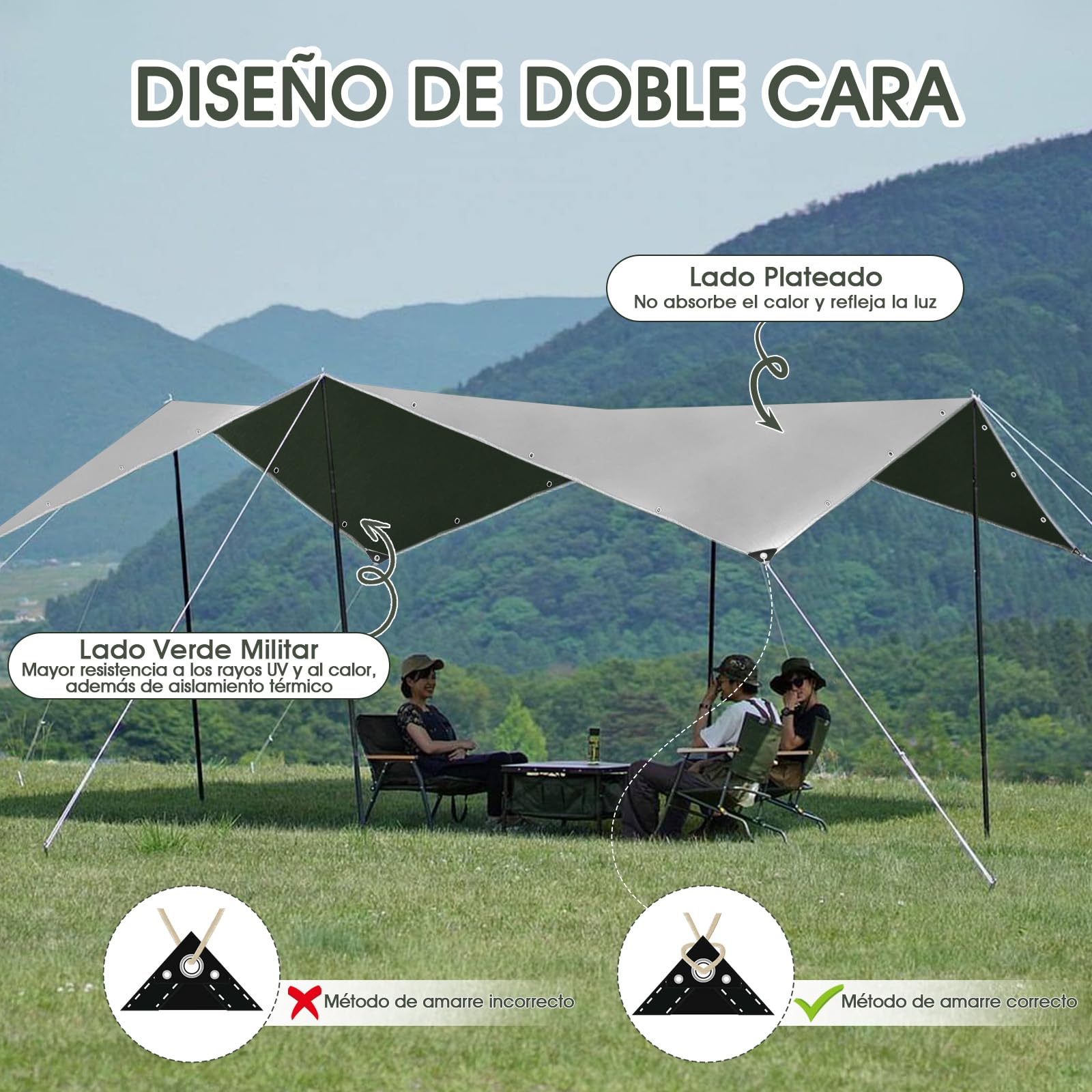 Lona Impermeable Exterior 3x4m, 180g/m² Lona de Protección Toldo Reforzado PE con Ojales, Duradera Resistente a Los Rayos UV Desgarros, Multiusos para Terrazas Muebles Jardín Piscina Coche Verde-Plata