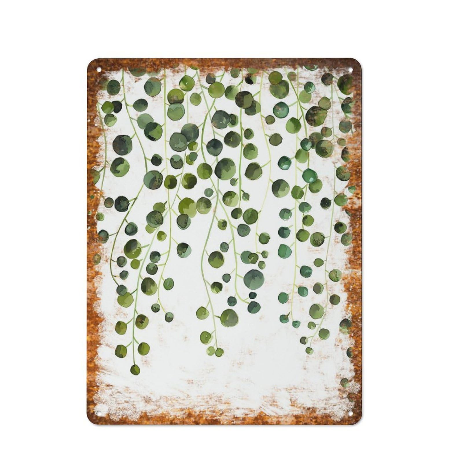 Metal Tin Sign String Of Pearls Plant Watercolor Pattern Vintage Rustic Wall Art Kitchen Bathroom Bedroom Living Room Cafe Farmhouse Entryway Office Garage Home Bar Laundry Room Porch 8x12 Inch