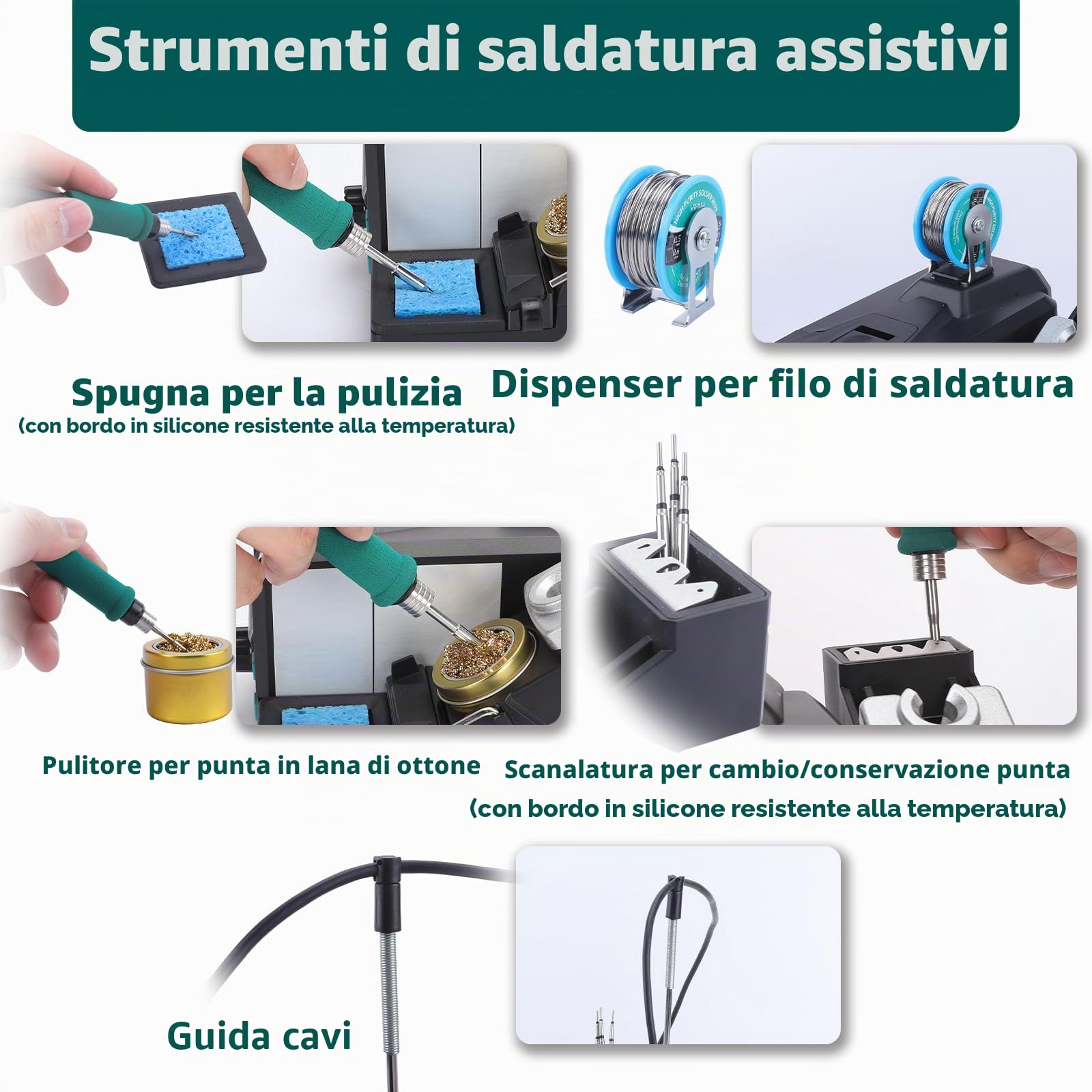 YIHUA 982D Stazione Saldante di Precisione con saldatore a stagno Punte C210 e C245, Filo di Saldatura Senza Piombo, Impugnatura Compatibile con C210 & C245, Calibrazione Automatica della Temperatura