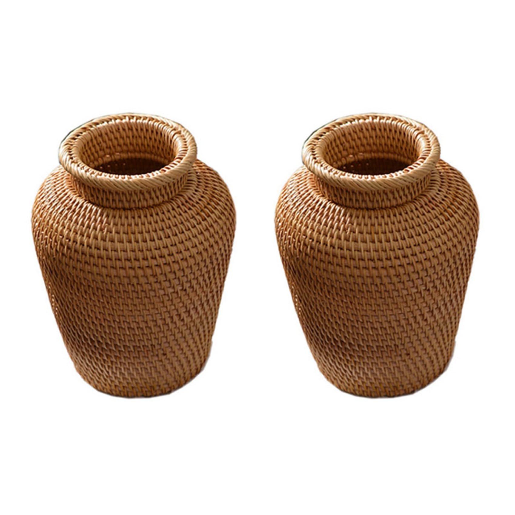 Hndhbfgrt 2X Rattan Woven Vase Art Vase Fashion Tabletop Decoration Plants Flower Pot Faddish Home Gardening Supplies Flower