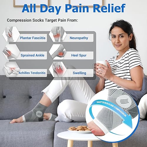 Miniatura 4 de 6 pares de calcetines de neuropatía, calcetines de compresión sin dedos para mujeres y hombres, alivio de fascitis plantar y tendinitis de Aquiles,