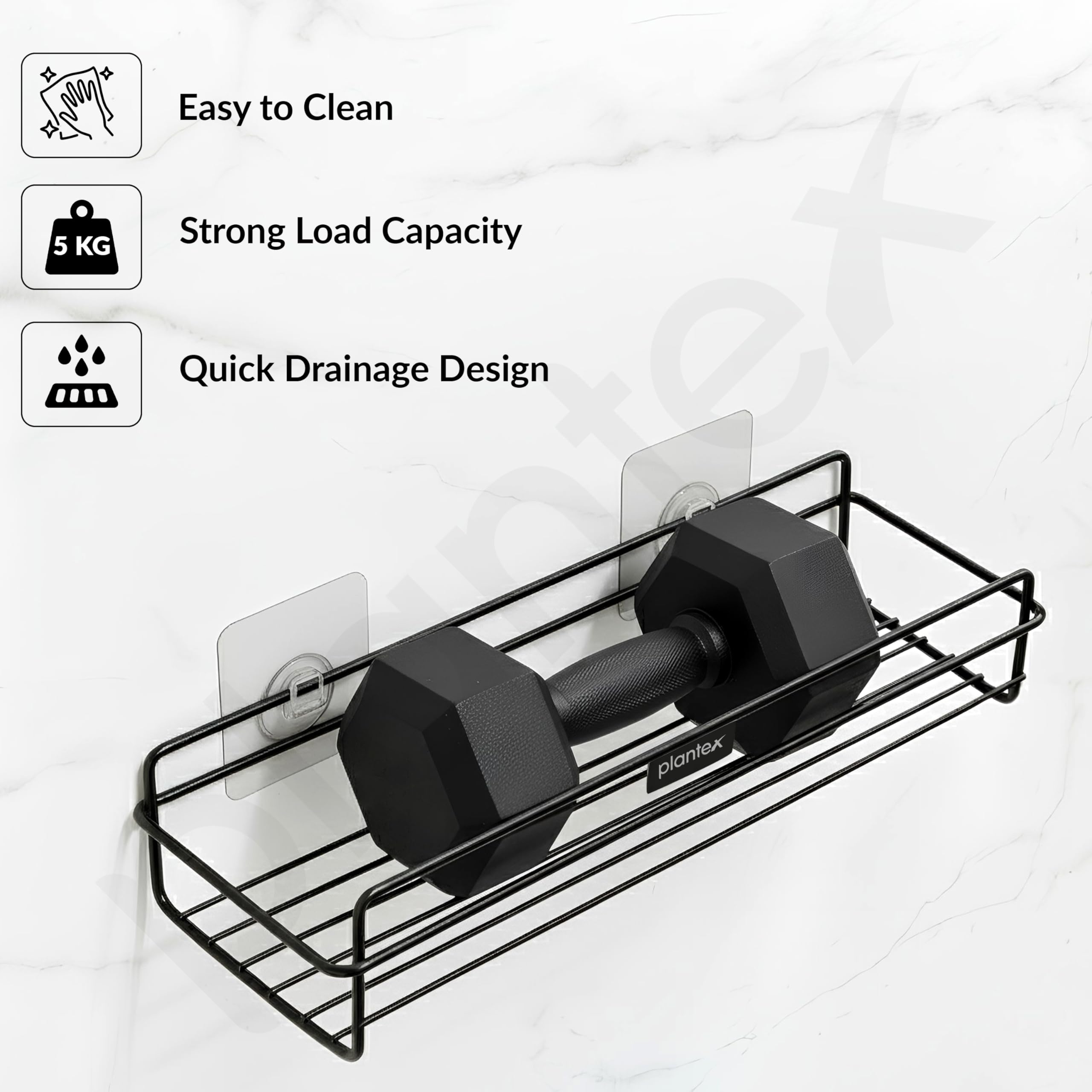 Plantex Self Adhesive Bathroom Shelf Rack/Bathroom Organiser Without Drill/GI-Steel Shelf for Kitchen with Magic Stickers/Bathrooms Accessories- (12x5 inches,Black) — Amazon image 4
