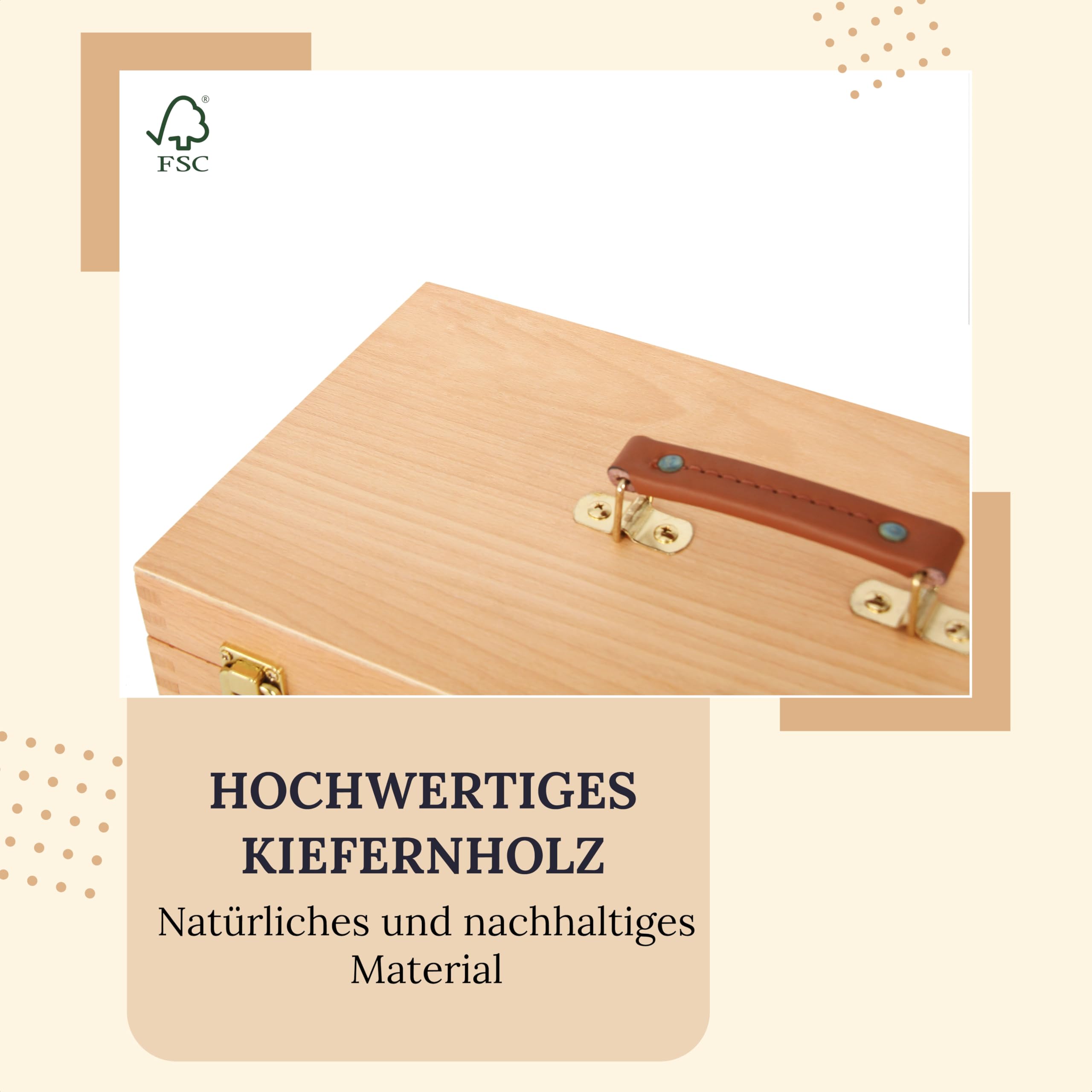 AYOO Malkoffer, Malbox, Malkoffer, Utensellierkoffer, Zeichenkoffer, Pinselbox, Zeichenbox, Kiefernholz