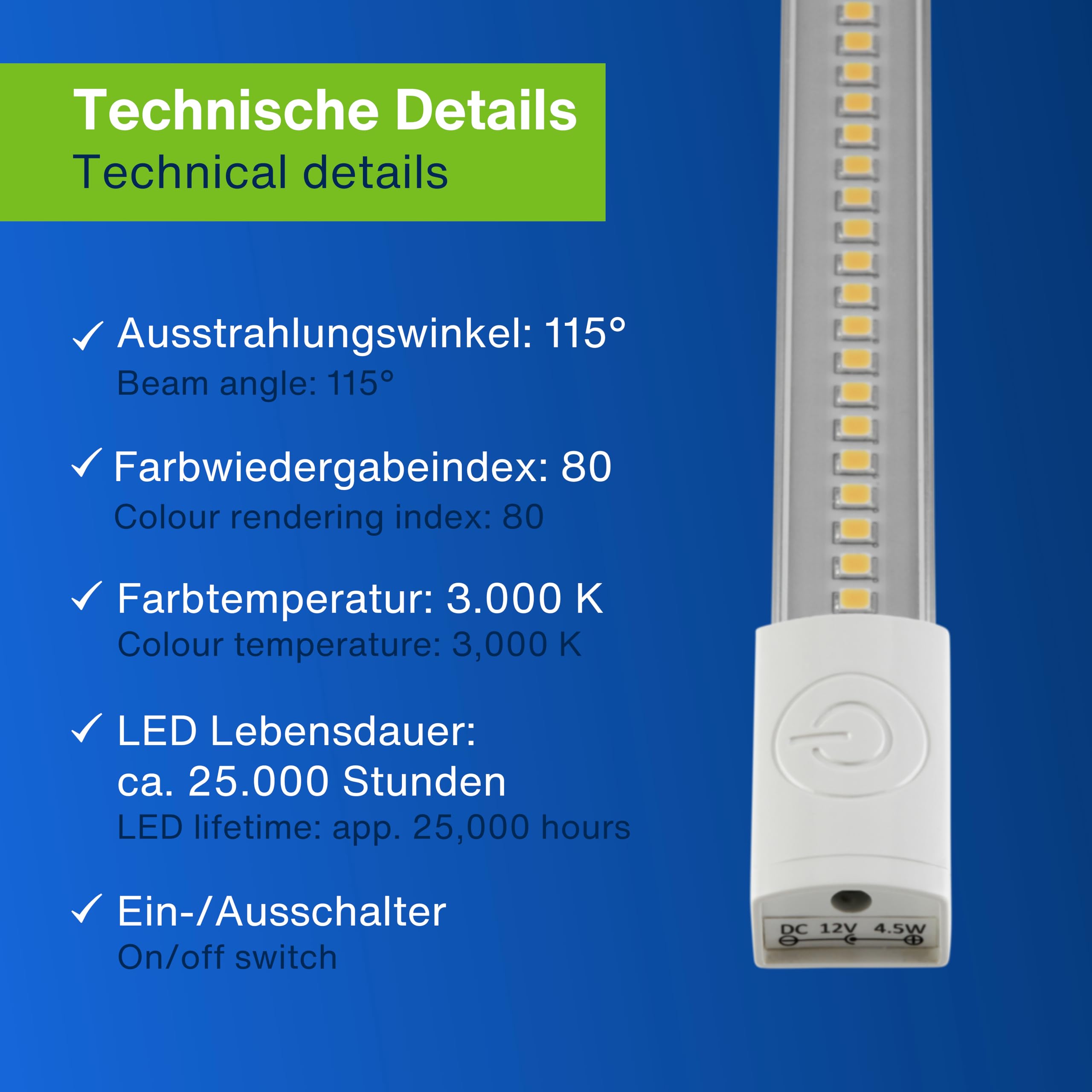 REV - LED Unterbauleuchte XS mit Sensor, 25.000h, Lampe 15W, 1800lm, 1000 x 20 x 15 mm, silber