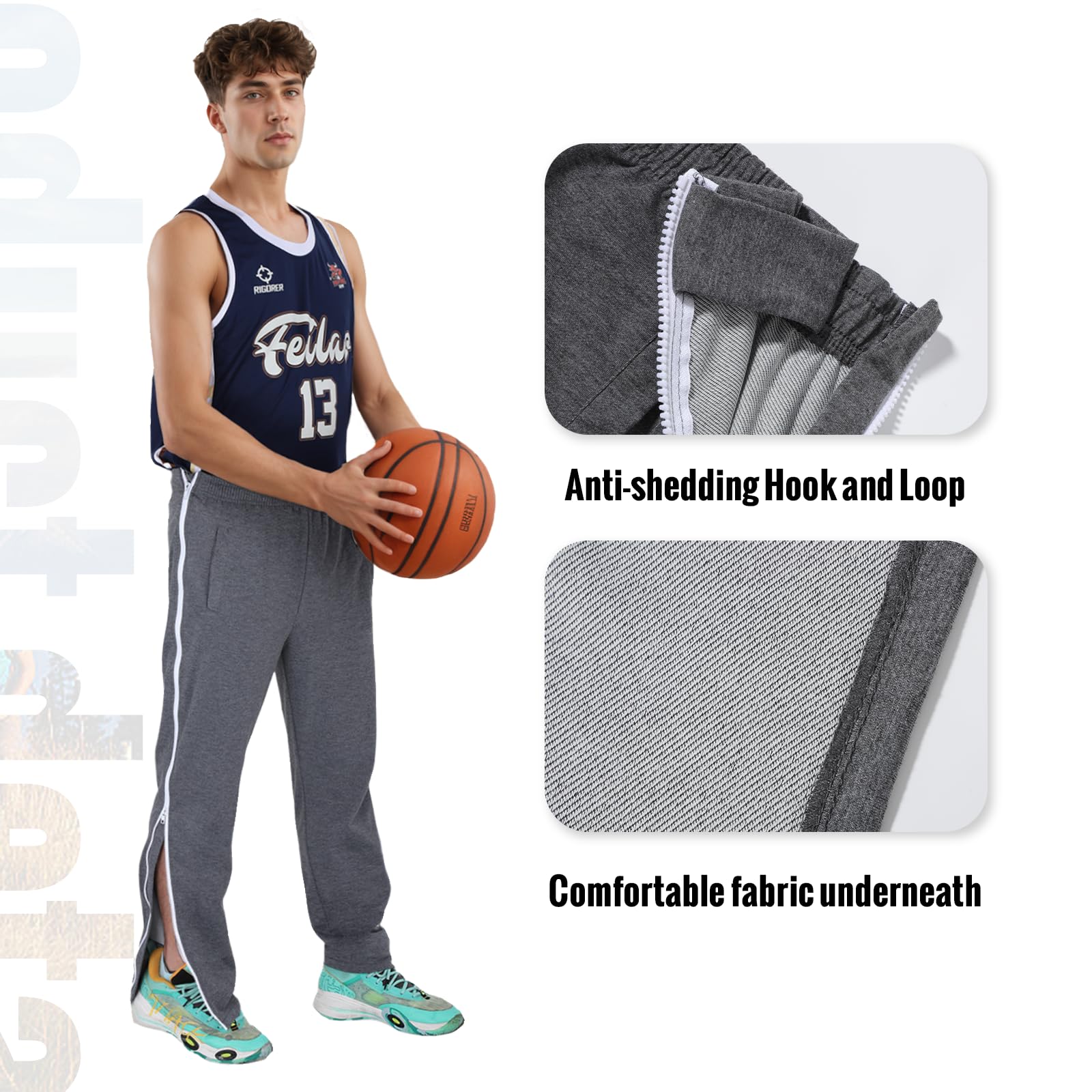 BWBIKE Pantalon Homme Survêtement de Rééducation Détachable - Zip Intégral - Training Sportif Décontracté