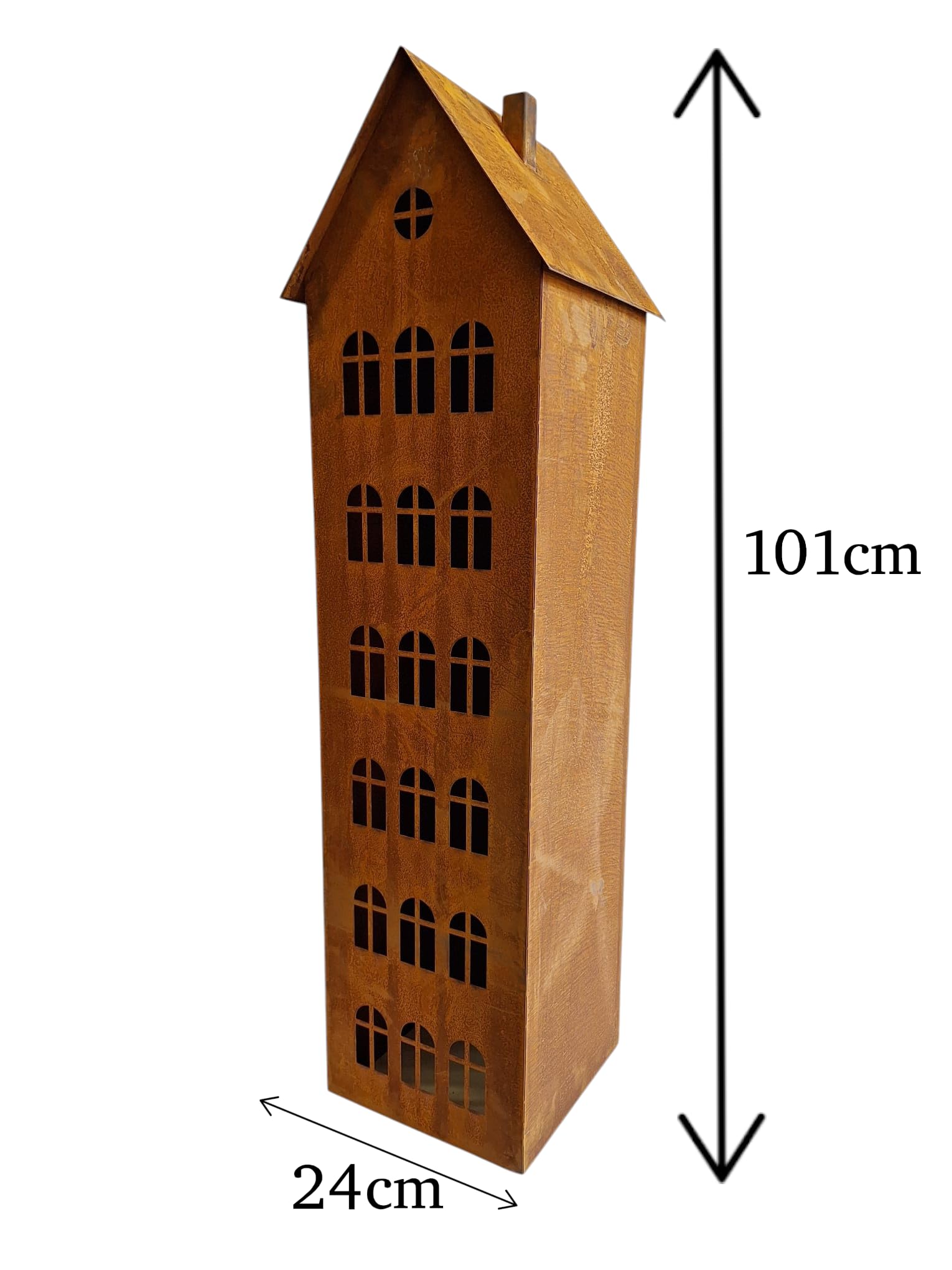 Bornhöft Metall Haus Edelrost Gartendekoration, 101 cm Höhe, 24 cm Breit, XXL Deko Skulptur mit Fenstern, Rost Optik