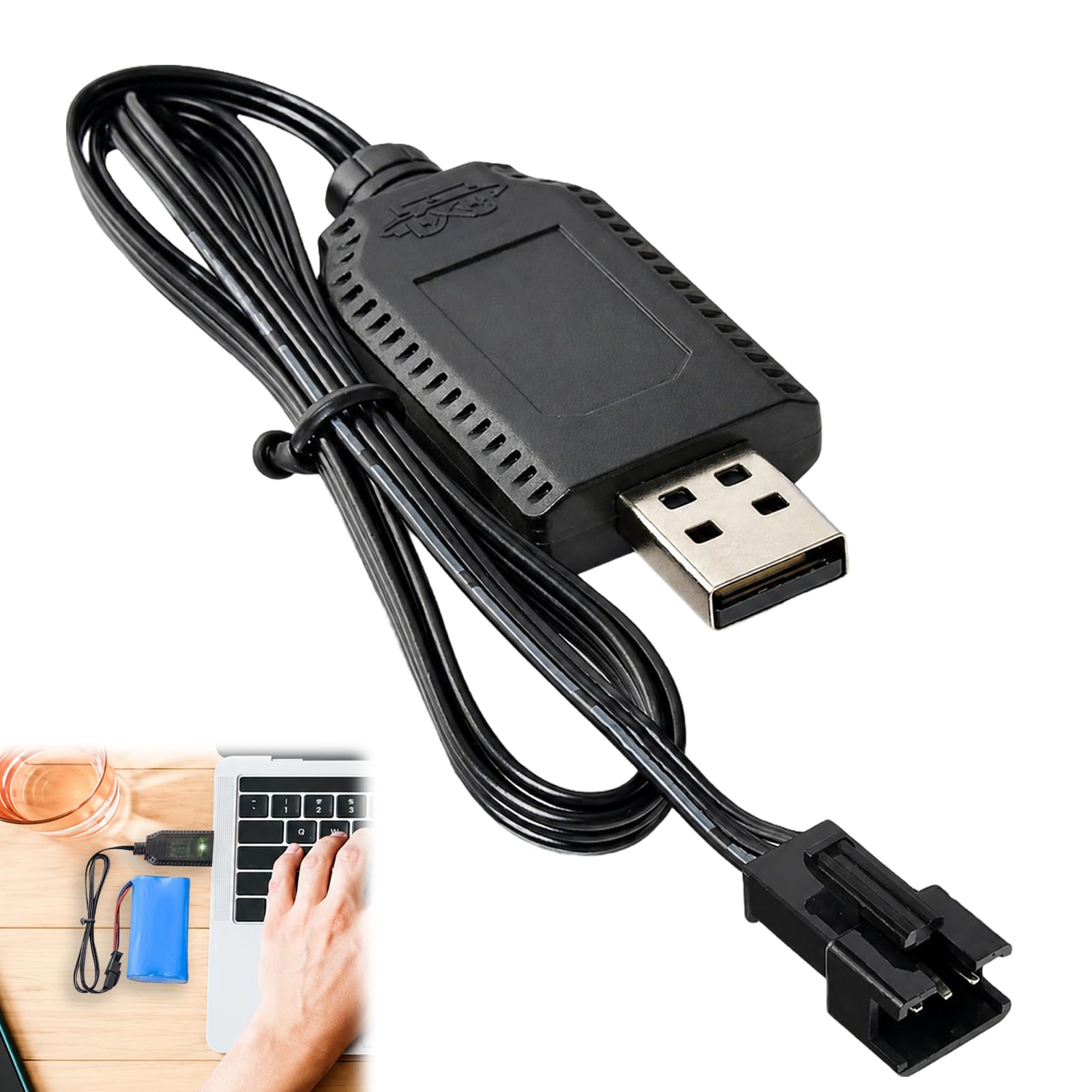 7.4V USB Charger Cable with SM-3P Plug, 7.4v Lipo Battery Charger