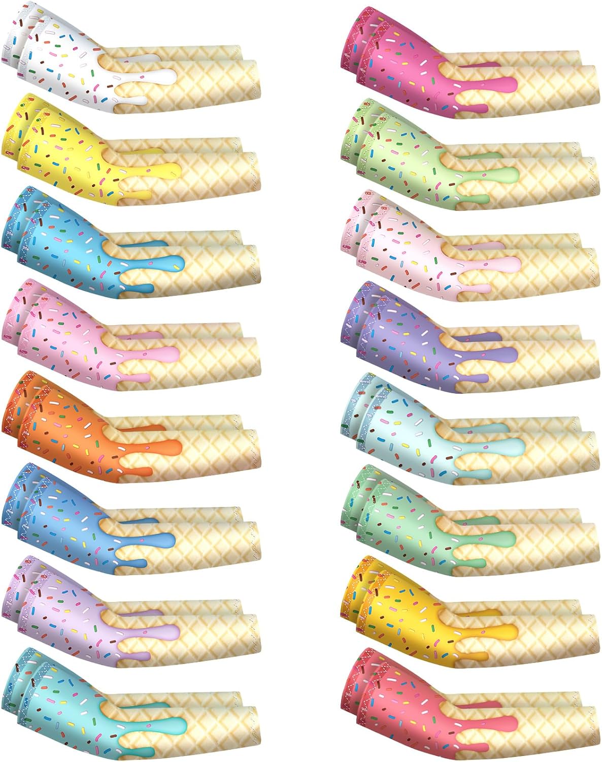 JaGely 16 Pairs Ice Cream Arm Sleeves for Kids UV Sun Protection Football Basketball Baseball Compression Long Sleeves Youth