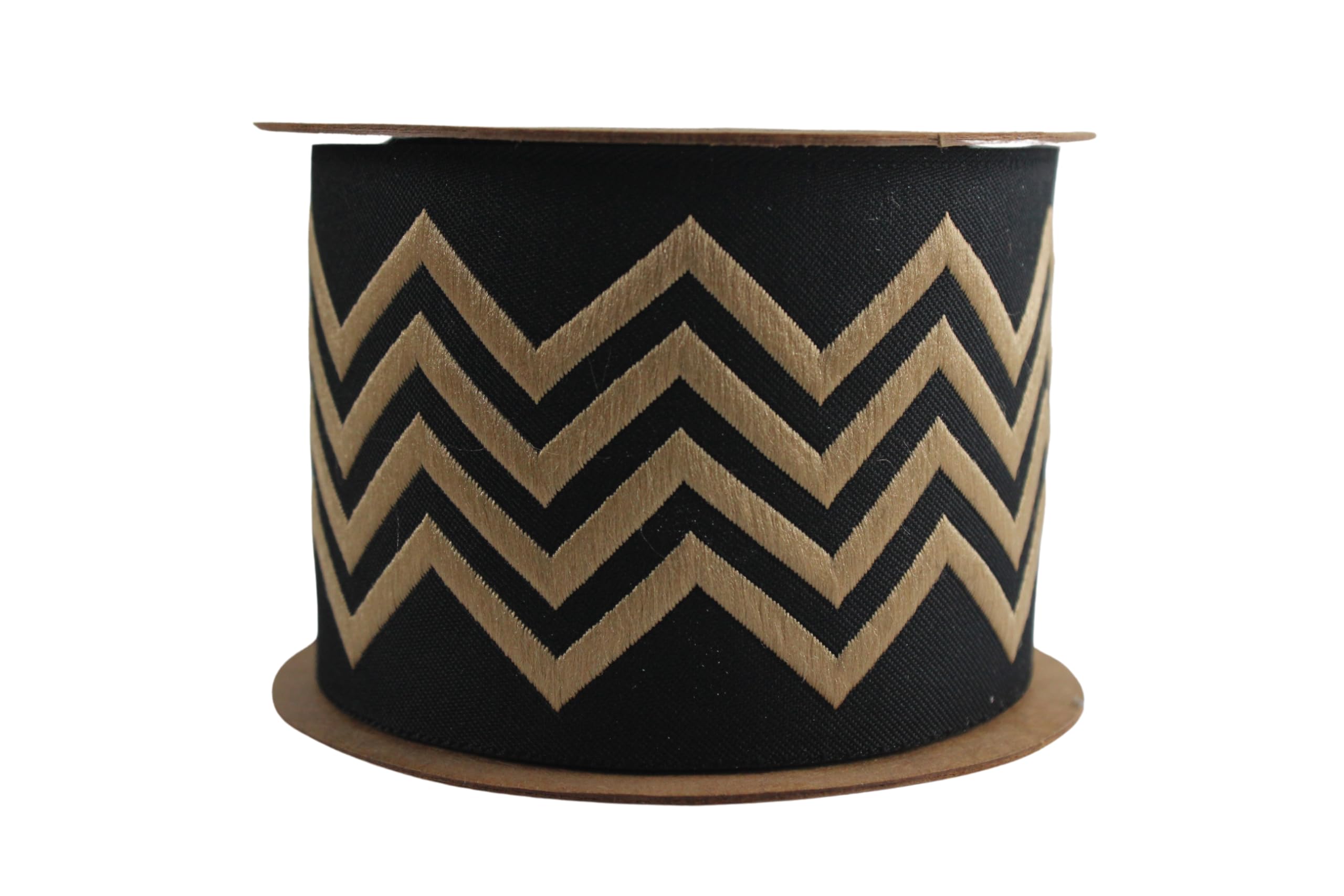 Ruban jacquard brodé passementerie rideaux draperie zigzag noir doré 3,8m V11 184