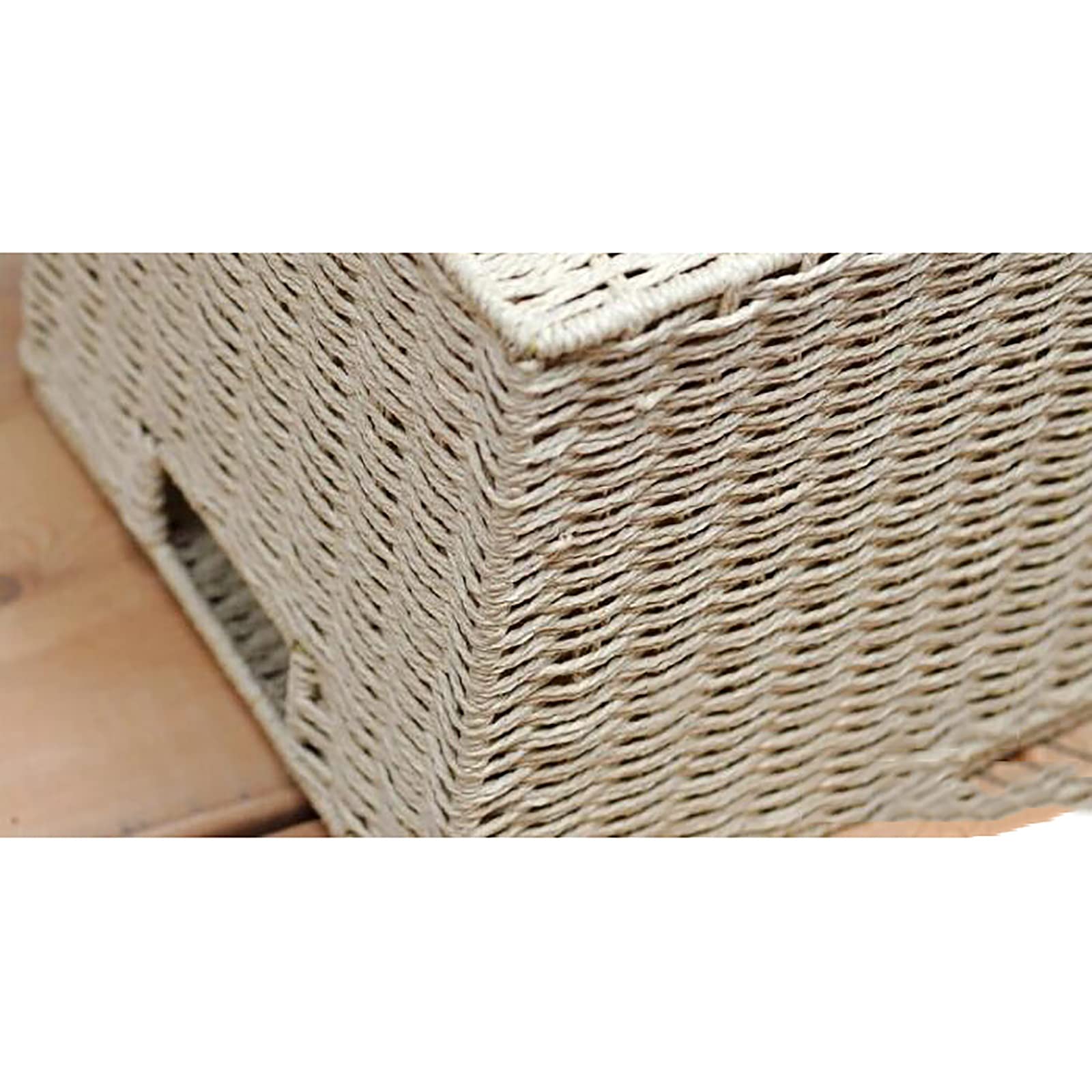 Cesta de almacenamiento de ratán con tapa, 35 x 24 x 19 cm, hierba tejida para el hogar, organizador decorativo rústico, para armario, lavandería o sala de estar. Solución de almacenamiento