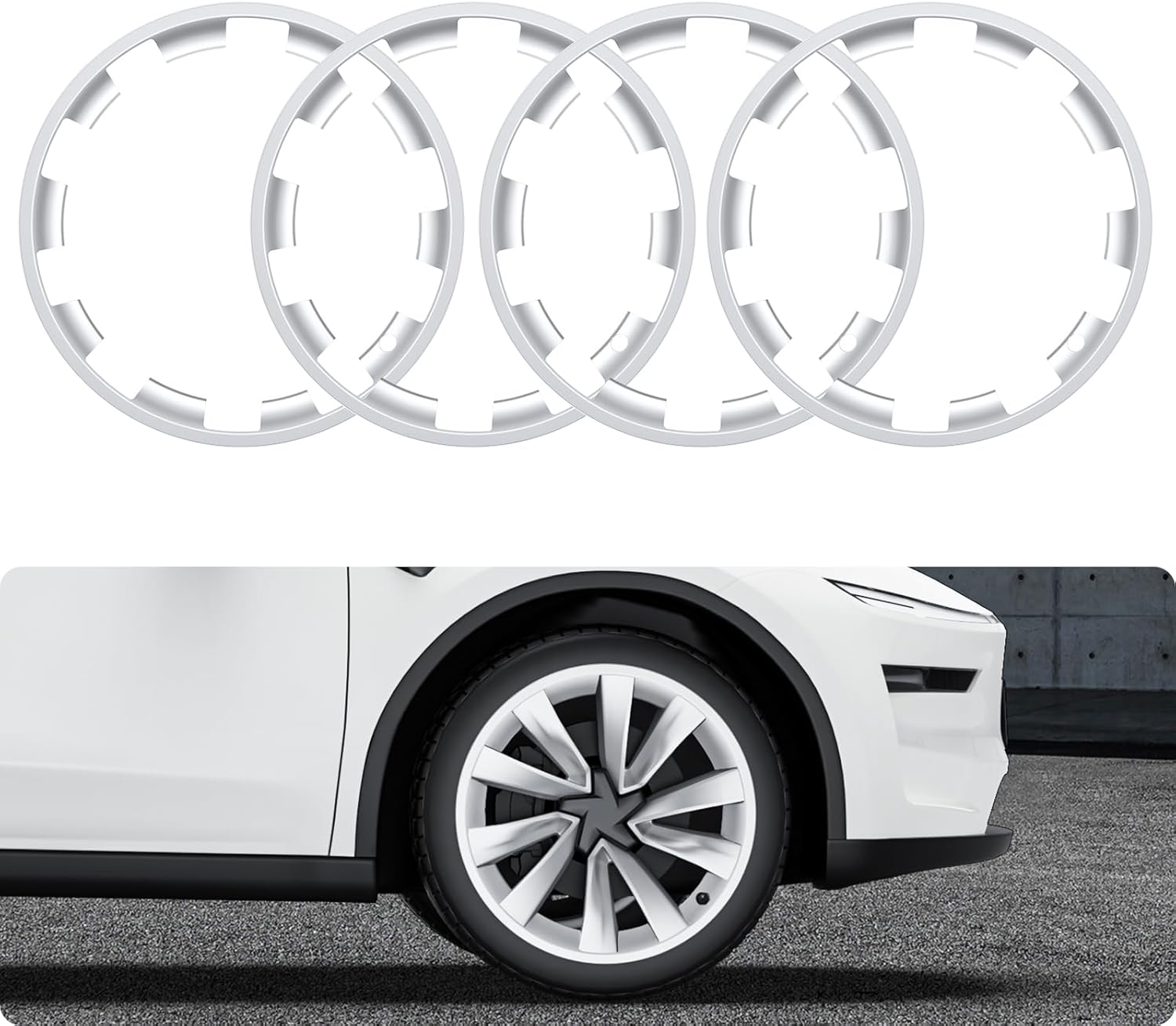 (Incomplete)BASENOR 2026 2025 Tesla Model Y Juniper 20 Inch Wheel Rim Protector, Rim Guard Hubcap Curb Rash Cover, Car Protection Tire Trim Rings for Model Y Exterior Accessories Silver