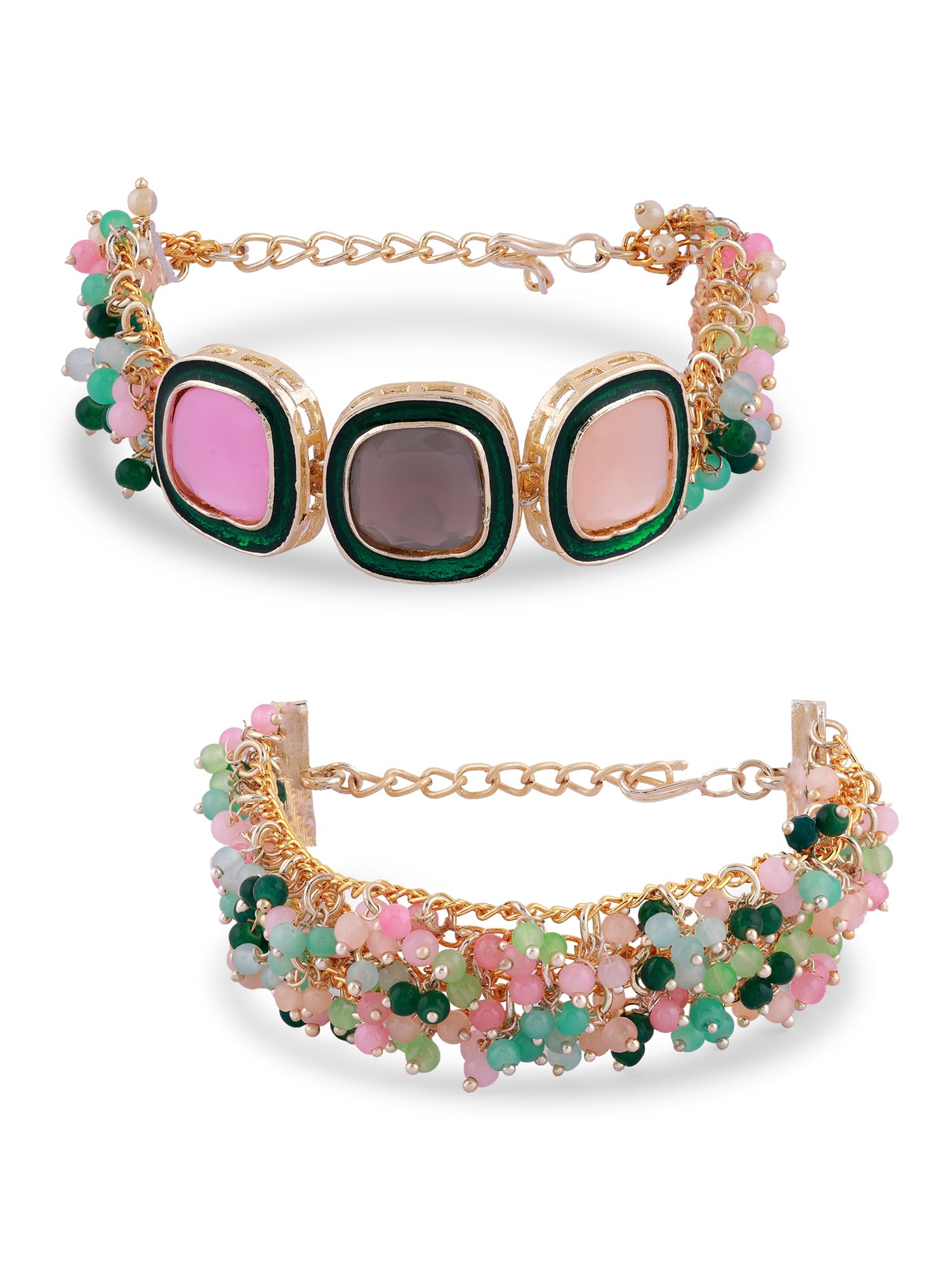 ZAVERI PEARLS Set Of 2 Multi-Colour Stones & Beads Ethnic Bracelet For Women-ZPFK16866 (B0CLJKRZ3T) Amazon Price History, Amazon Price Tracker