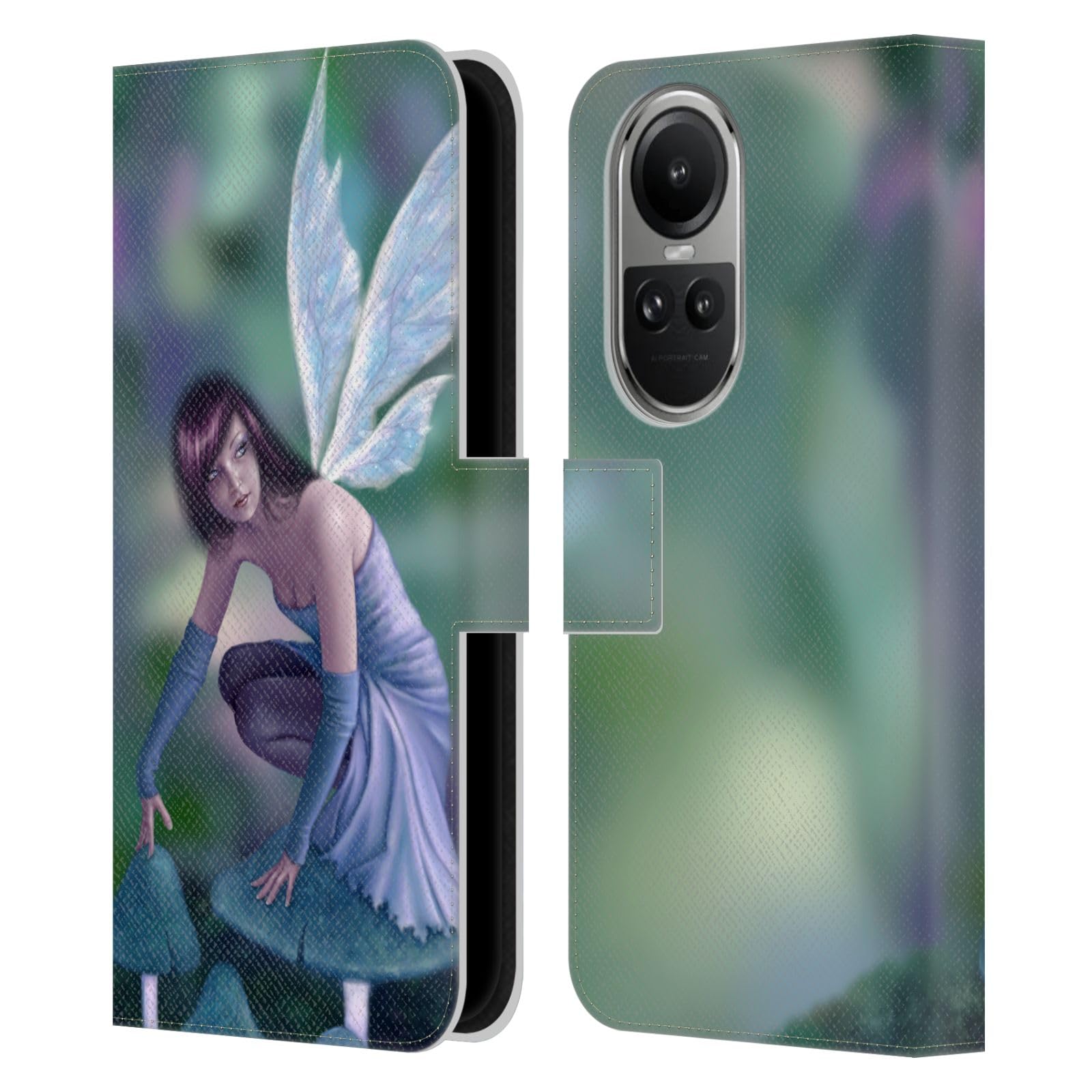 Head Case Designs Officially Licensed Rachel Anderson Periwinkle Pixies Leather Book Wallet Case Cover Compatible with Oppo Reno10 5G / Reno10 Pro 5G