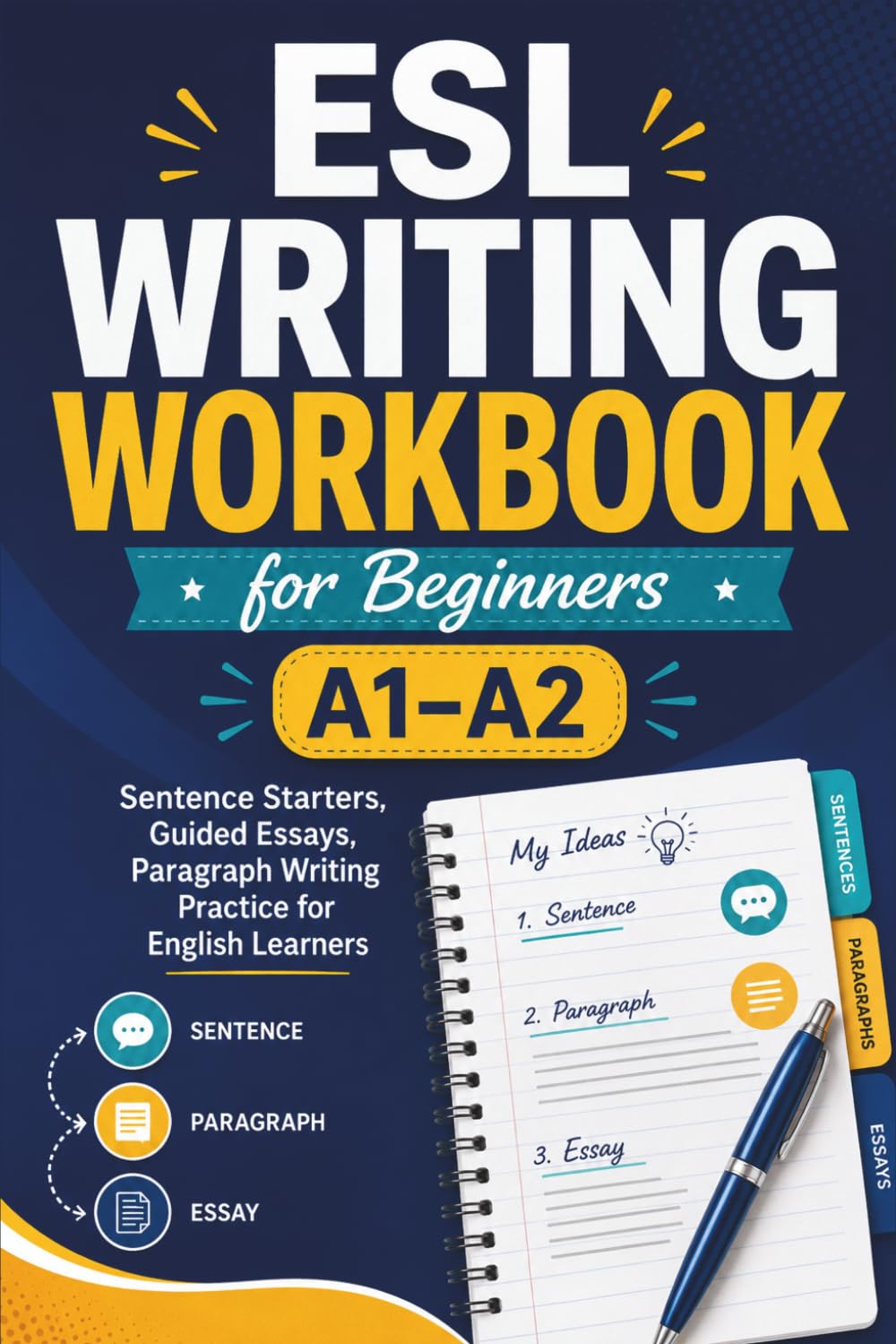 ESL Writing Workbook for Beginners (A1–A2): Sentence Starters, Guided Essays, Paragraph Writing Practice for English Learners