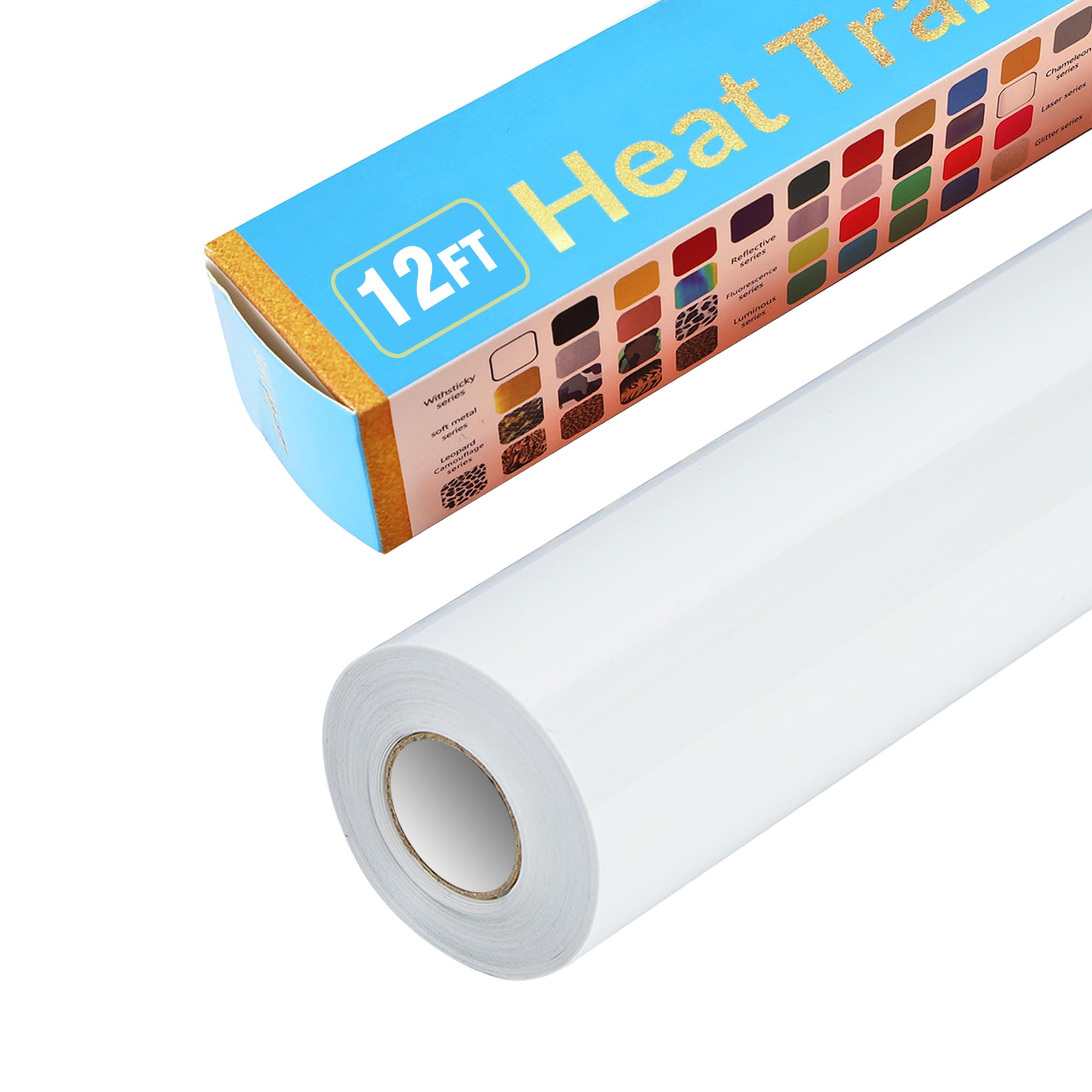 Rouleau vinyle HTV blanc brillant 30,5cm x 3,7m pour t-shirt et textile
