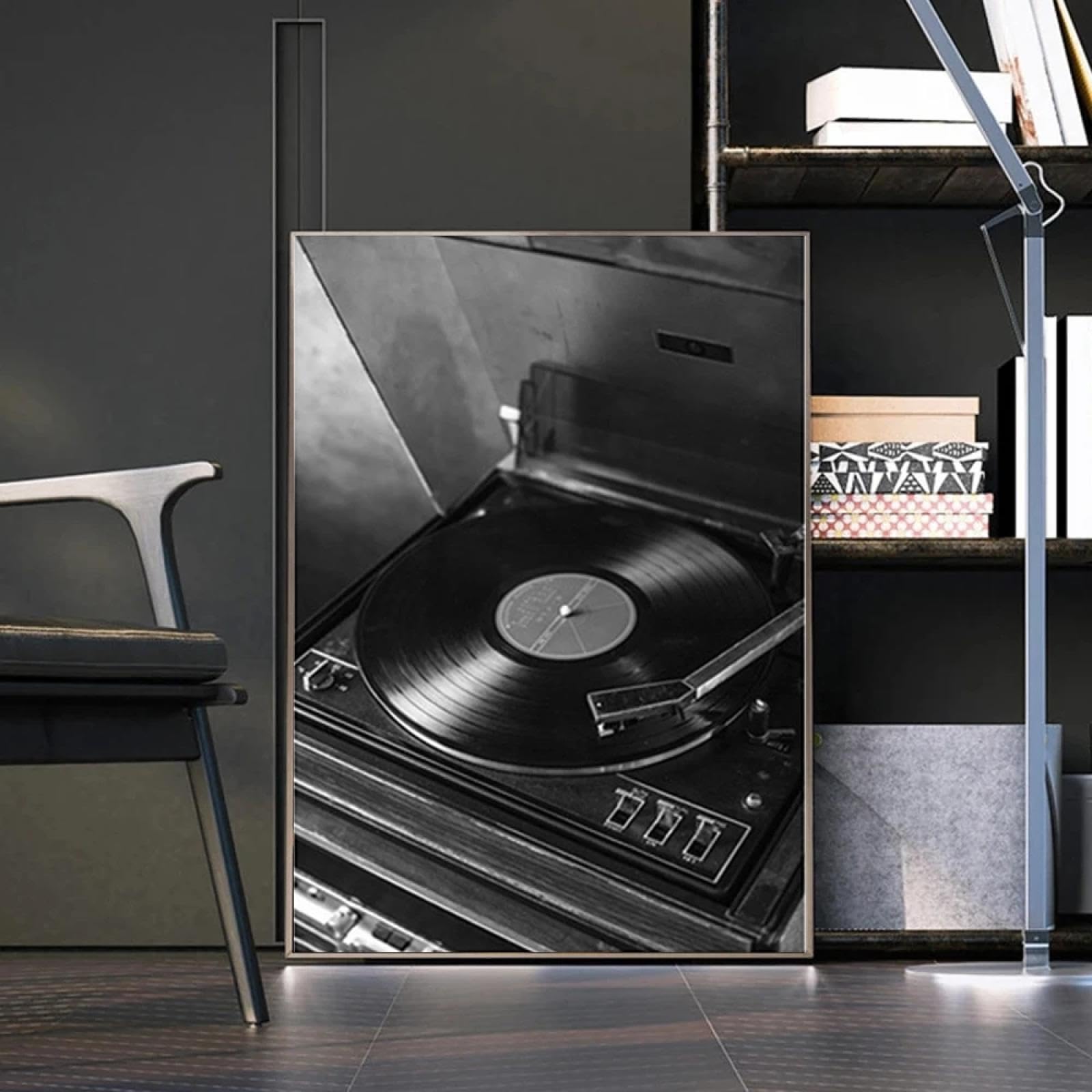 CHAOJIART Muzyka CD gitara płyta jazzowa obraz na płótnie nordycka sztuka ścienna czarno-biały obraz plakaty wydruki salon obrazy dekoracja 80 x 110 cm (32 x 43 cale) bez ramy