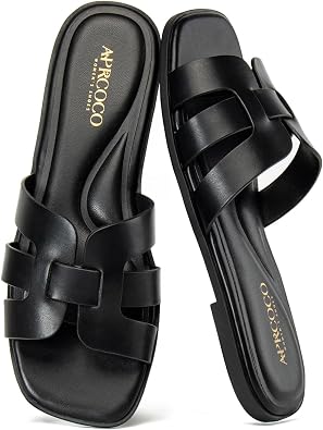 AprCoco Womens Flat Sandals Casual Slip On Cross Band Sandals for Women Summer Dressy Slide Beach Sandal