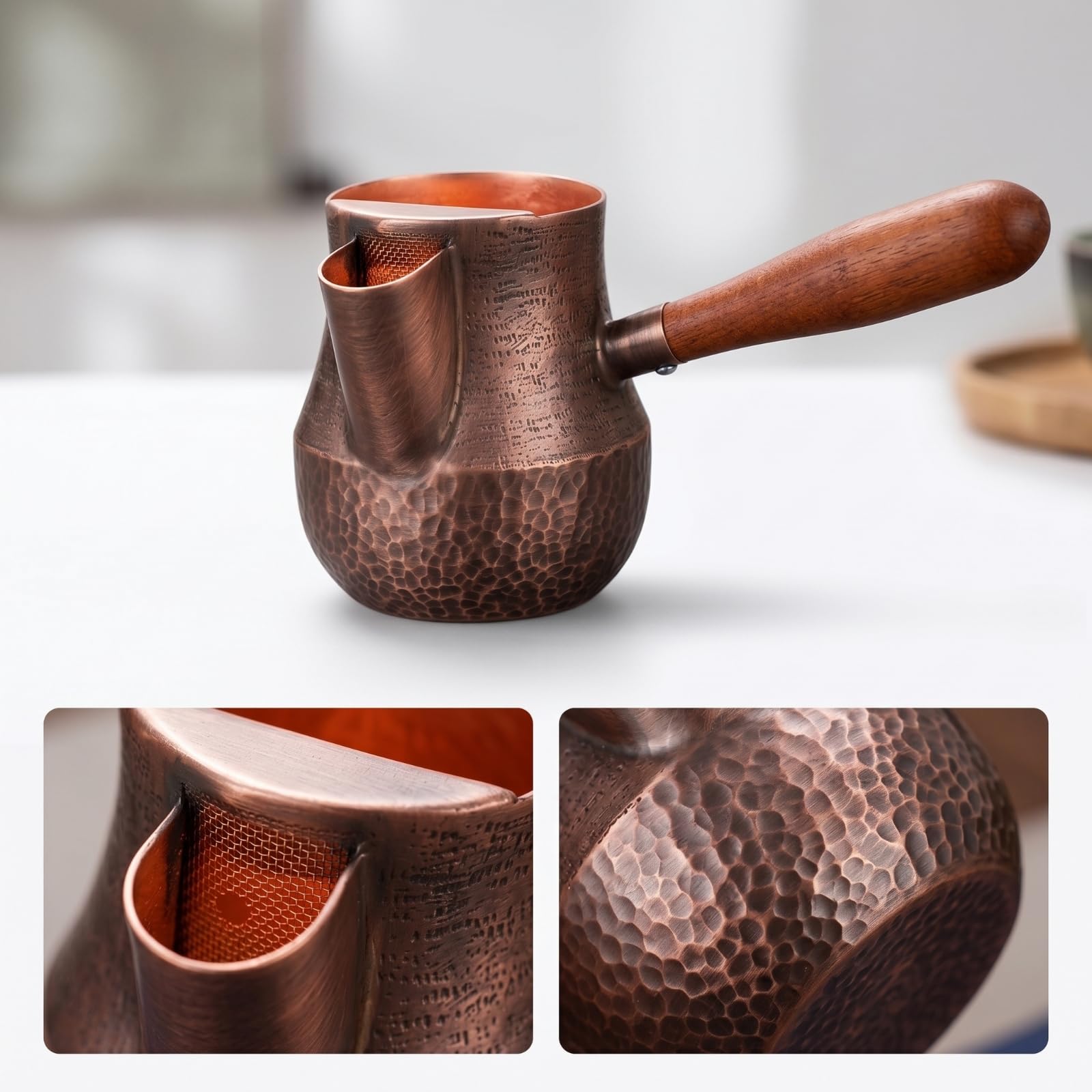 Tee mit Holzgriff gehämmert Gong hitzebeständig Kanne für Teeliebhaber, Teezubereitung, style to 4, 300 Ml