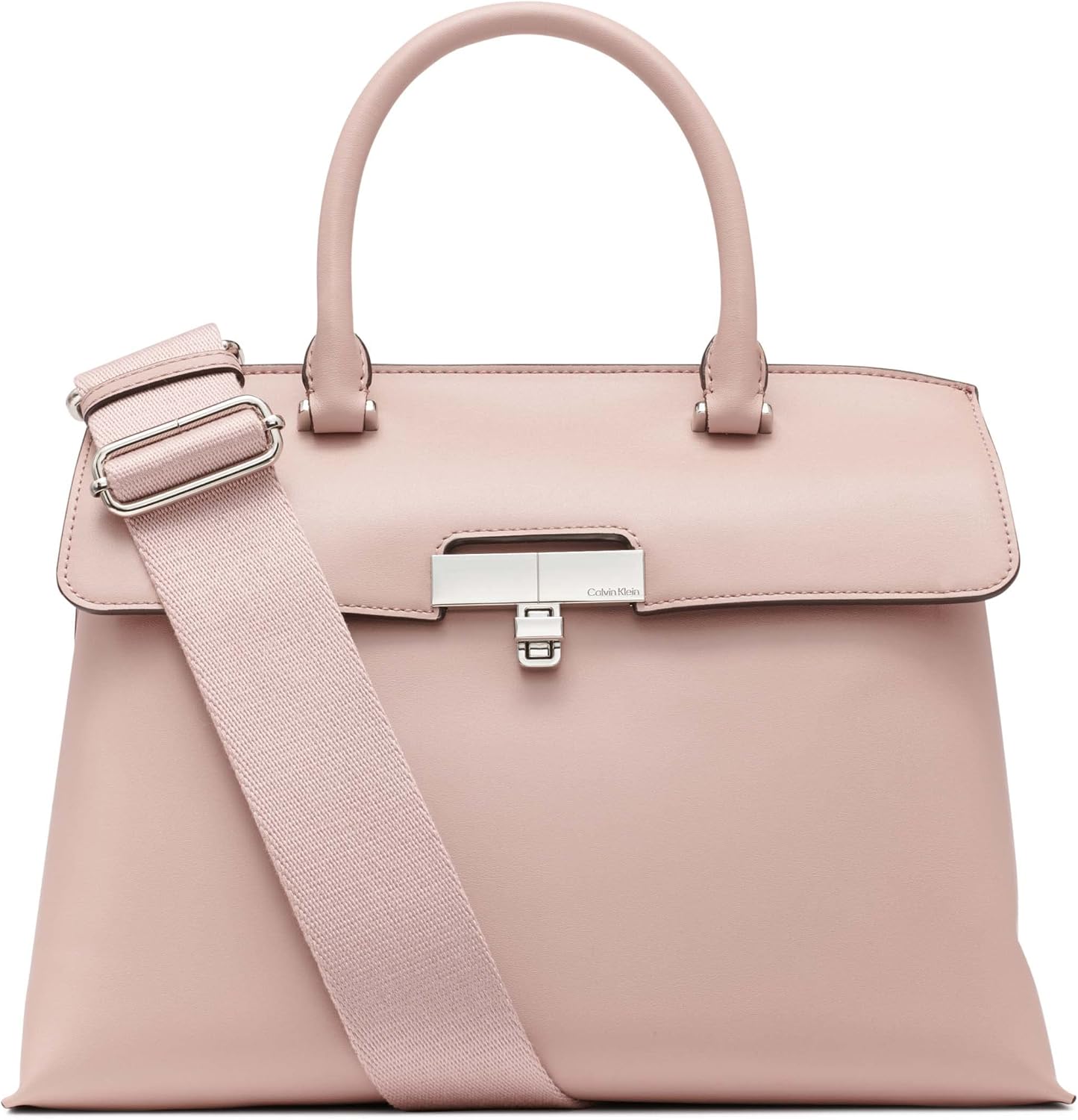 Calvin Klein Women's Becky Turn Lock Satchel | Turn Lock, 2 in 1, Vegan Leather, 3 Pockets