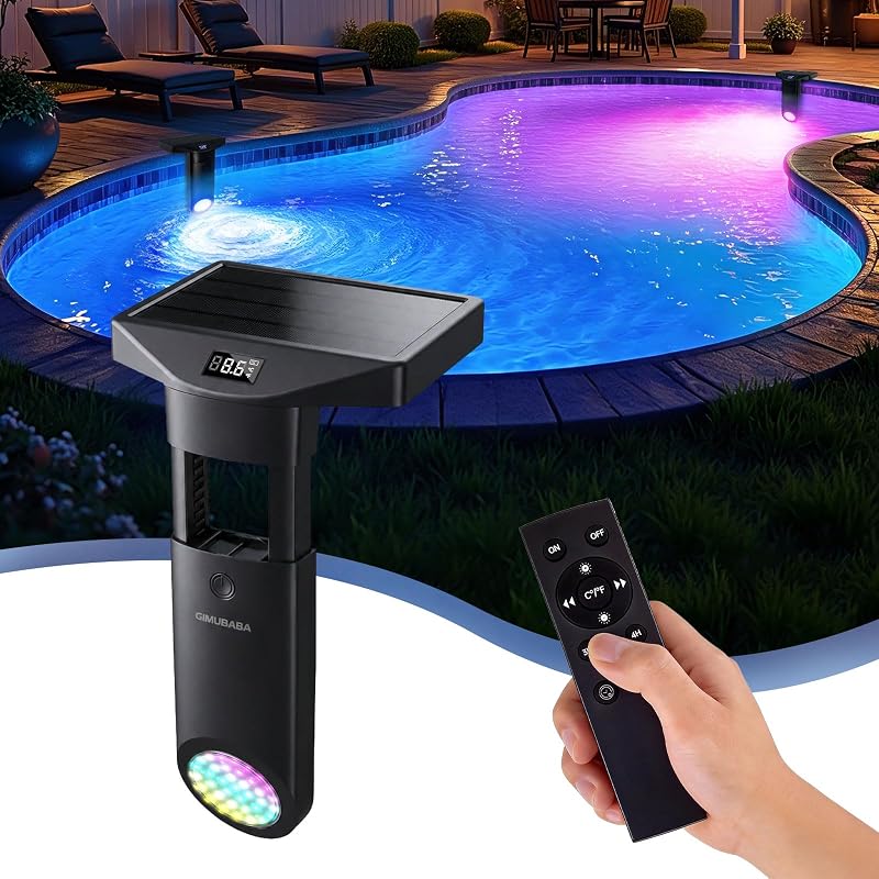 Luces solares para pileta con termómetro y pantalla de batería, luz subacuática con energía solar para piscinas enterradas y elevadas, iluminación de seguridad blanca brillante para natación nocturna, control remoto, IP68 a prueba de agua