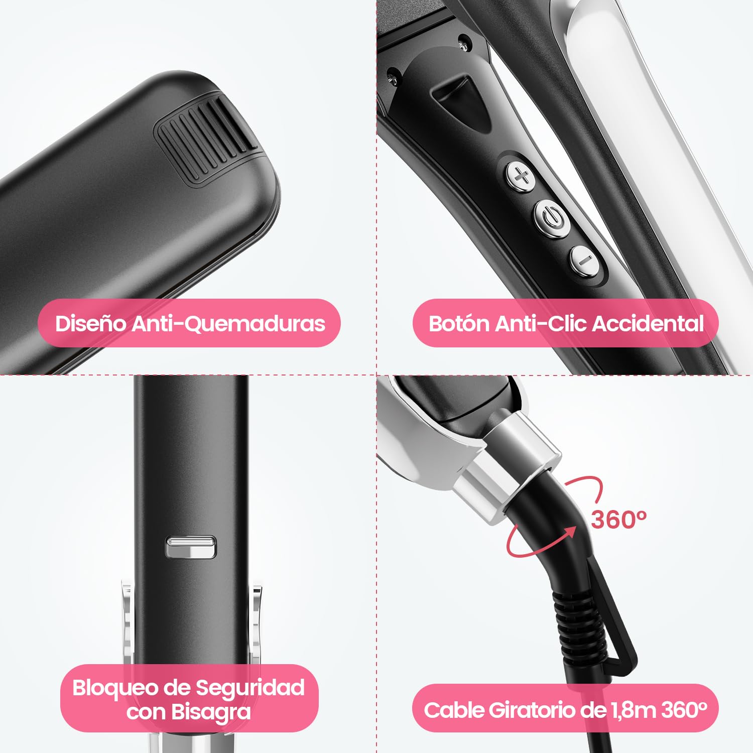 Dekuri plancha pelo,planchas del pelo de 42mm de ancho,plancha cerámica sin fricción a base de agua,plancha de pelo profesional para mujeres,120°C-230°C,Negro