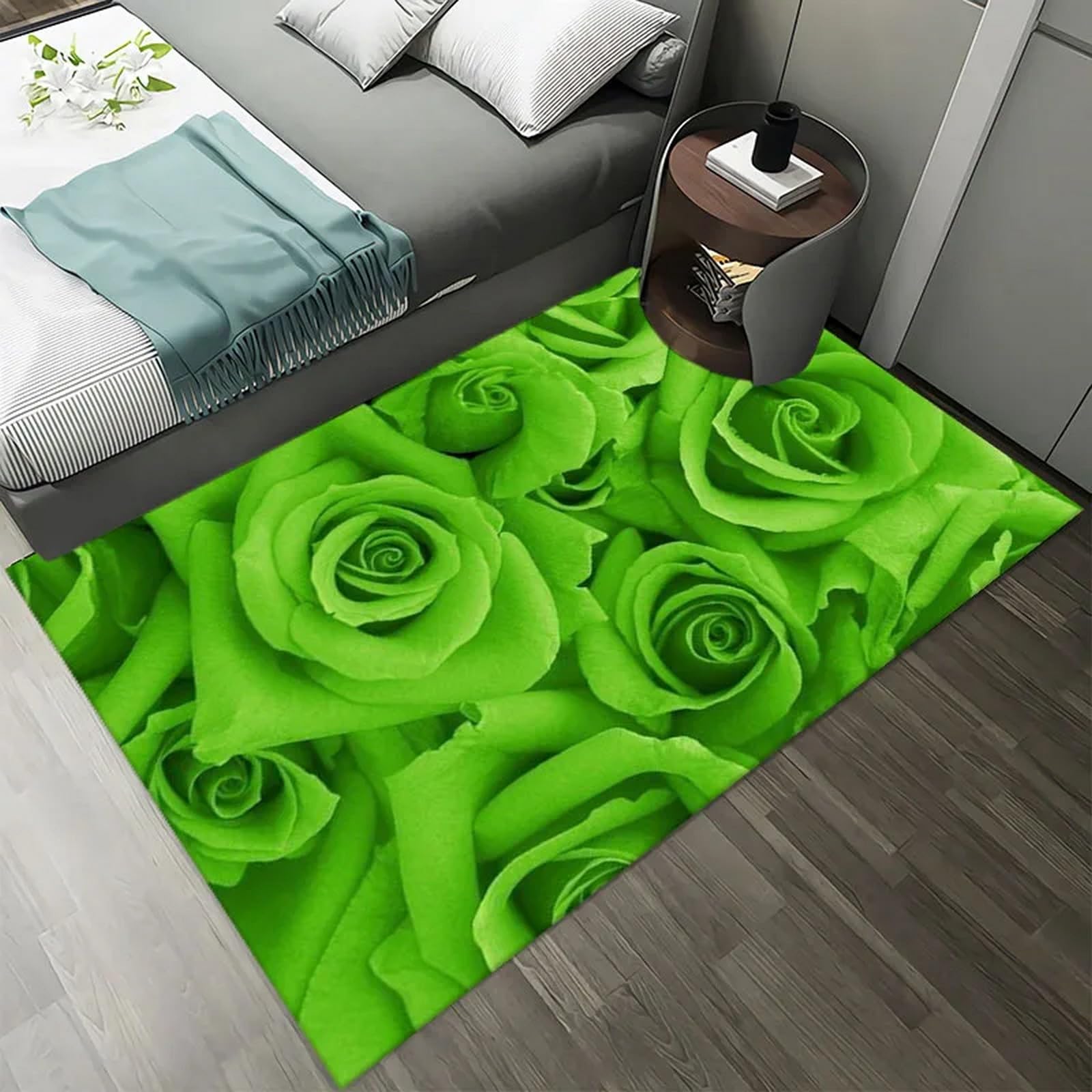Tapis de salon 3D fleur rose lavable | Moquette antidérapante 120x160 pour chambre et porche