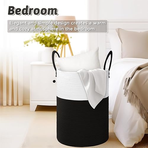 Miniatura 4 de Cesta de lavandería de cuerda de algodón tejida, 80 litros para almacenamiento decorativo de ropa sucia, juguetes y mantas en el baño, habitación