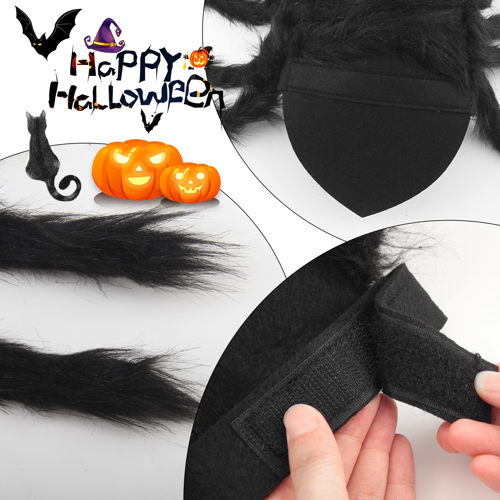 Kostium pająka na Halloween, filcowy kostium psa, kostium pająka, dekoracja na urlop, Halloween, pluszowy pająk, kostium dla małych i średnich psów i kotów, regulowany, czarny