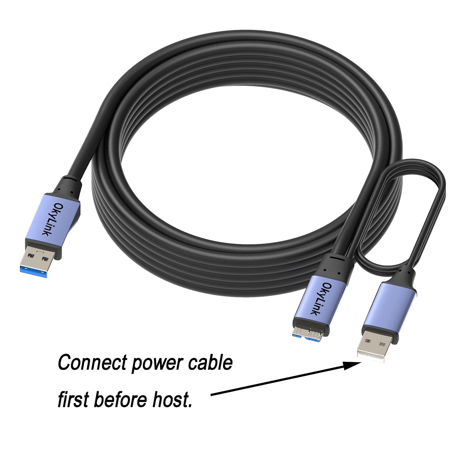 OkyLink USB 3.0 (3.2 Gen 1) A to Micro-B Male to Male Data Cable, 5Gbps High Speed Transfer, 15ft(5M) for External Hard Drive HDD SSD
