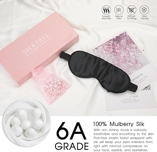 Miniatura 6 de Máscara de ojos de seda morera con bloqueo de luz para adultos, para dormir de lado, color negro