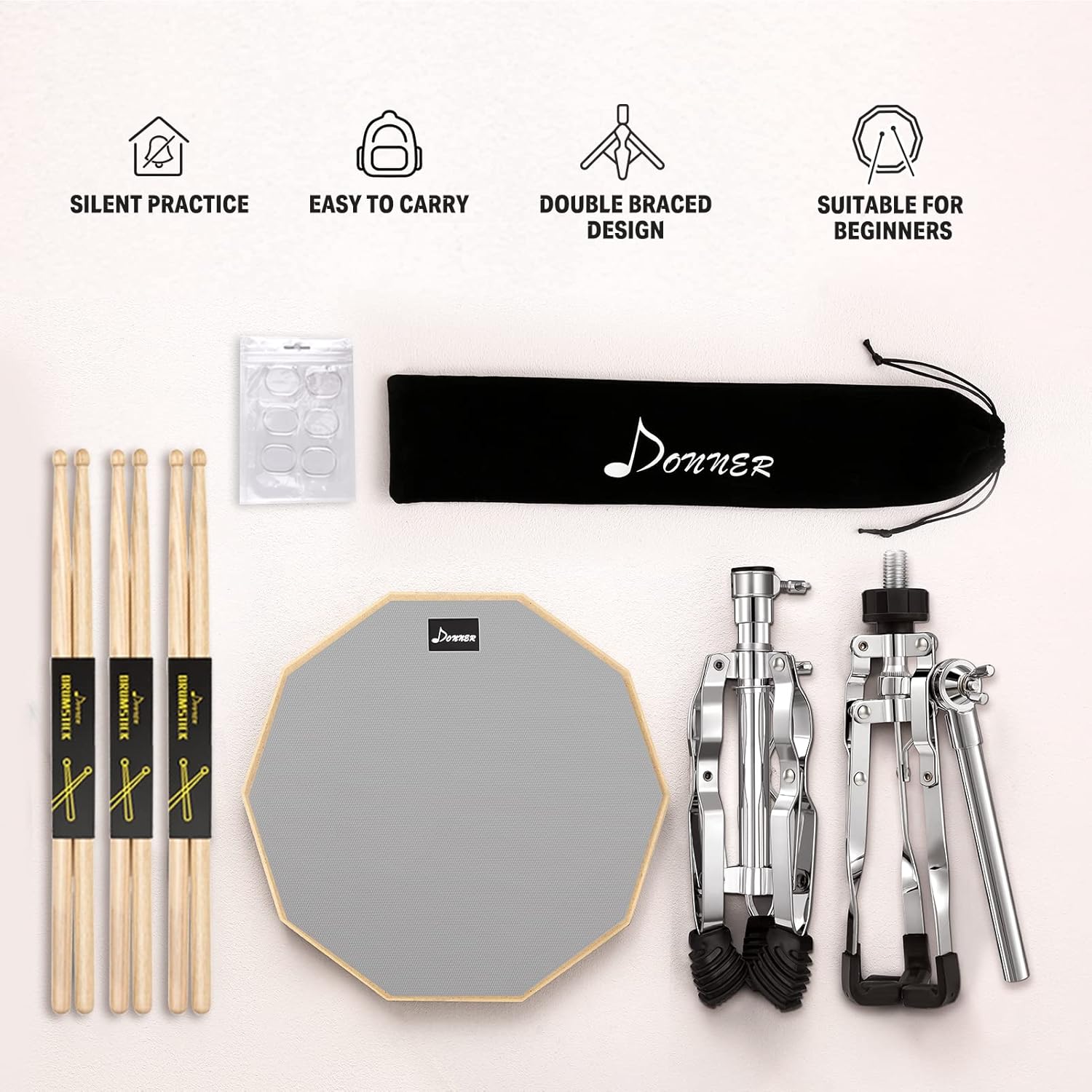 Buy Donner Drum Practice Pad with Snare Drum Stand Kit, Including
