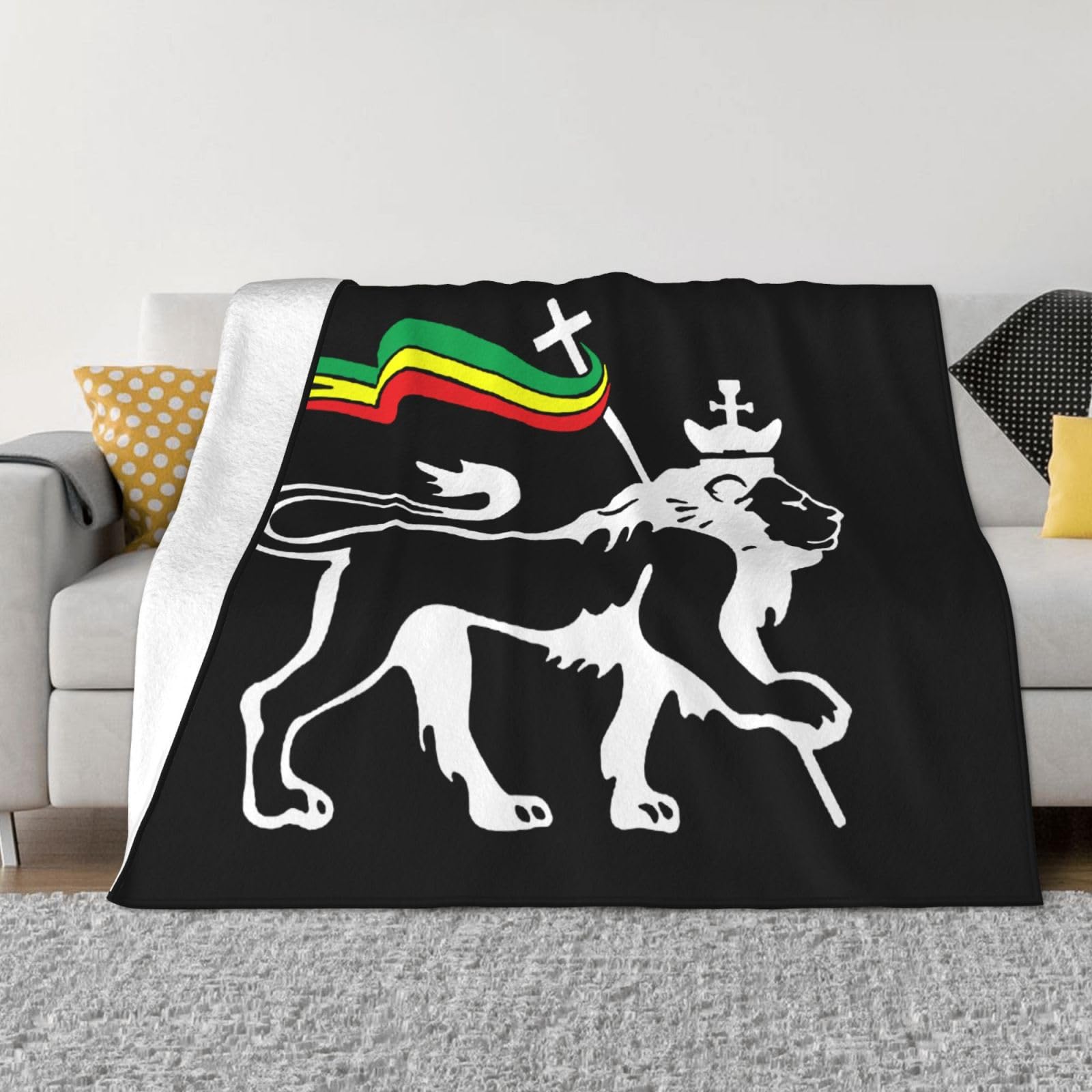 Asbwuo Black Rasta Lion Of Judah Blankets Super Soft Cozy Warm Flannel Blanket For Sofa Bed Travel Office 60"X50"
