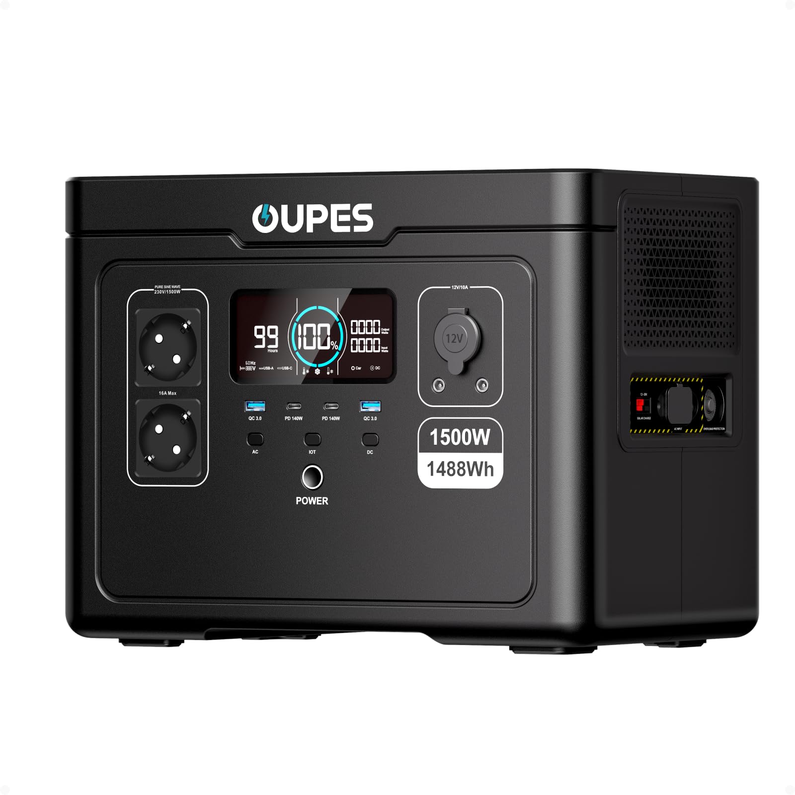 OUPES Exodus 1500 Générateur Electrique Portable, 1488Wh Batterie Nomade avec 2 Prises AC 1500W (Boost 1700W, Pic 3600W), Charge Rapide, UPS, Alimentation Secours pour Camping, Camping-car et Maison